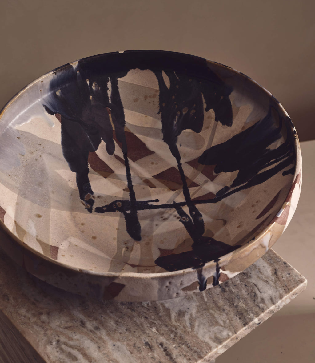 THE ONE × Notus — Tan and Black Ceramic Decorative Large Bowl with Reactive Glaze
