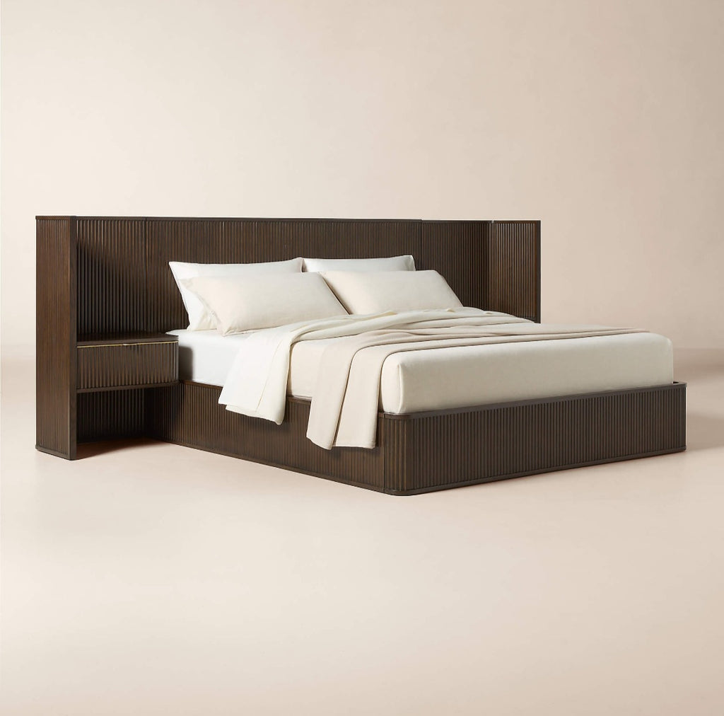THE ONE × Davison — Fluted Dark Brown Wood King Bed with Nightstands