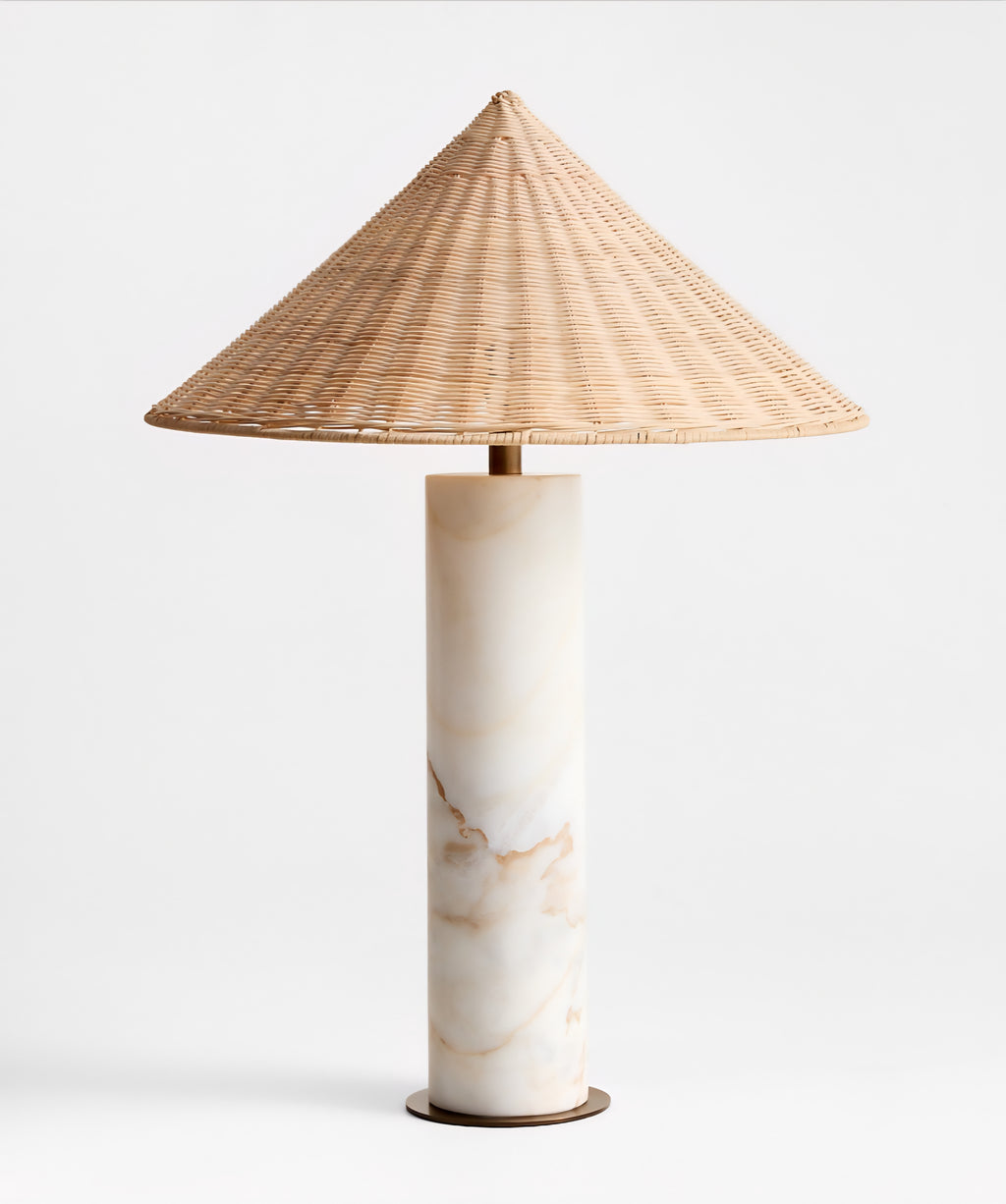 THE ONE × Beachwood — Calacatta Marble Table Lamp with Wicker Shade (20.7")