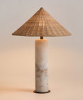 THE ONE × Beachwood — Calacatta Marble Table Lamp with Wicker Shade (20.7")