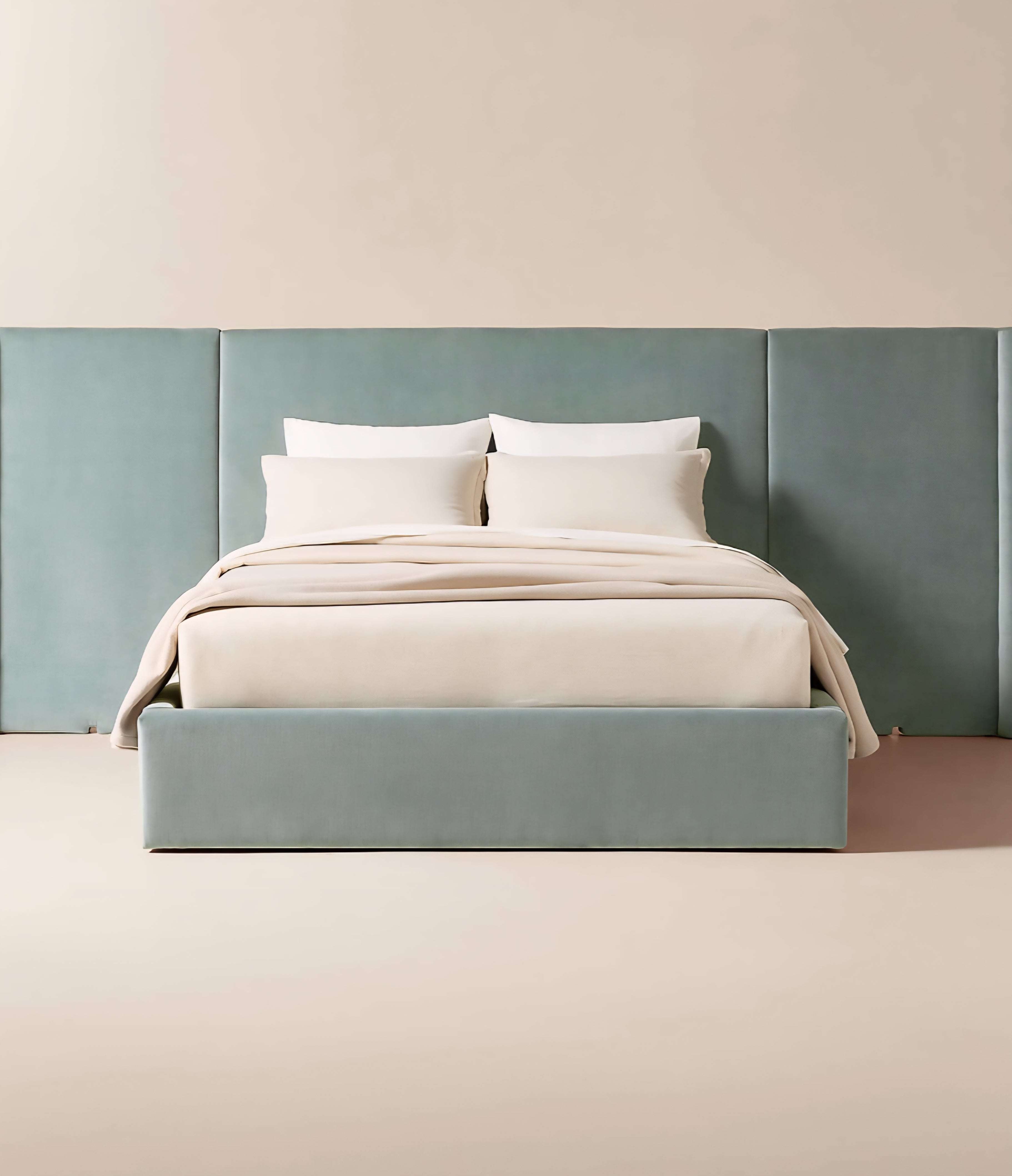 THE ONE × Abbott — Arctic Blue Velvet Upholstered Extended King Platform Bed