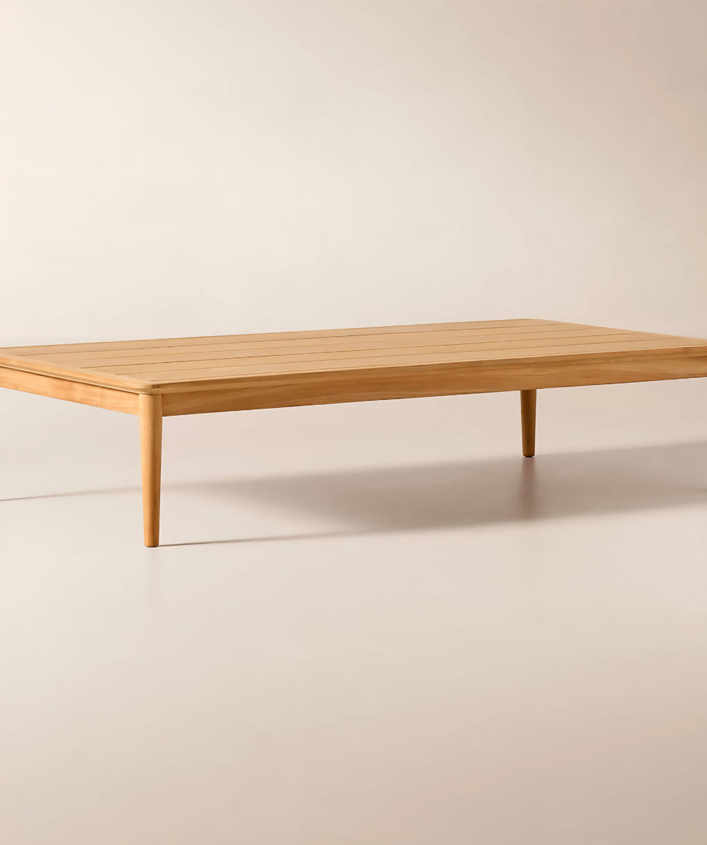 THE ONE × Tide — 60" Rectangular Travertine & Teak Outdoor Coffee Table