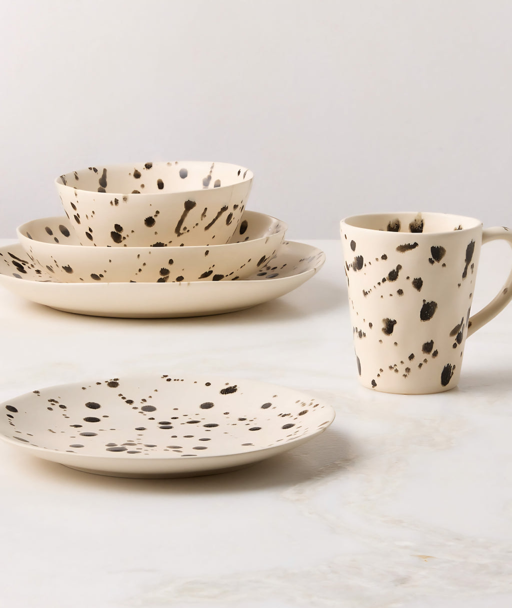 THE ONE × Harper — Black and White Splatter Soup & Pasta Bowls