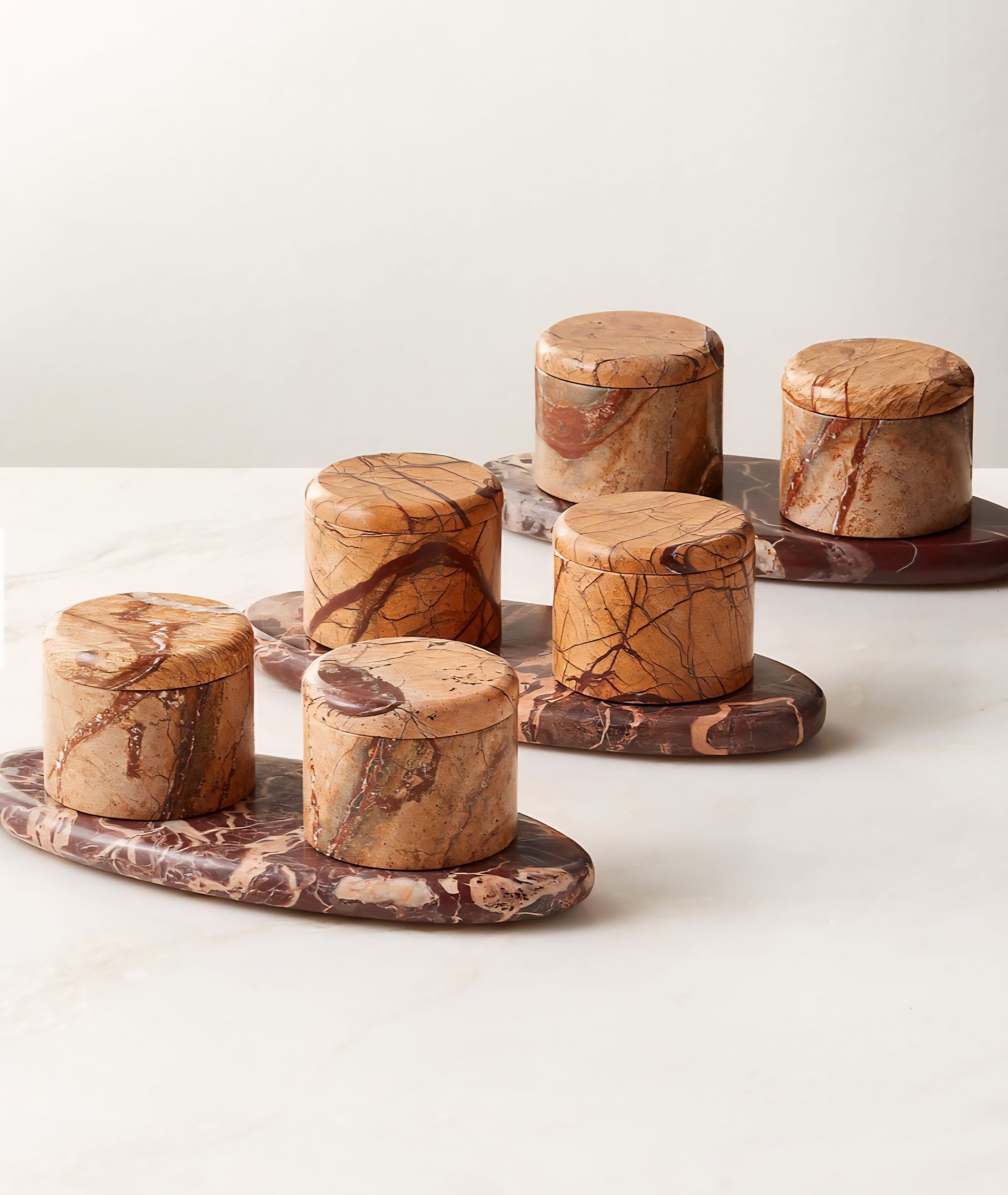 THE ONE × Zetes — Tan and Red Marble Salt Cellars, Set of 3