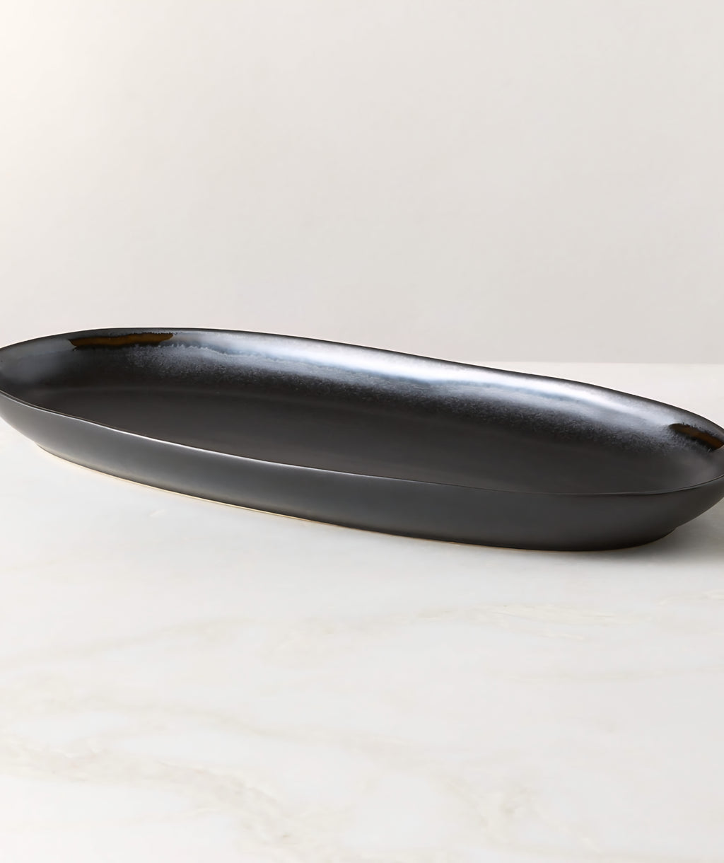 THE ONE × Hyacinth — Oval Black Serving Platter with Reactive Glaze