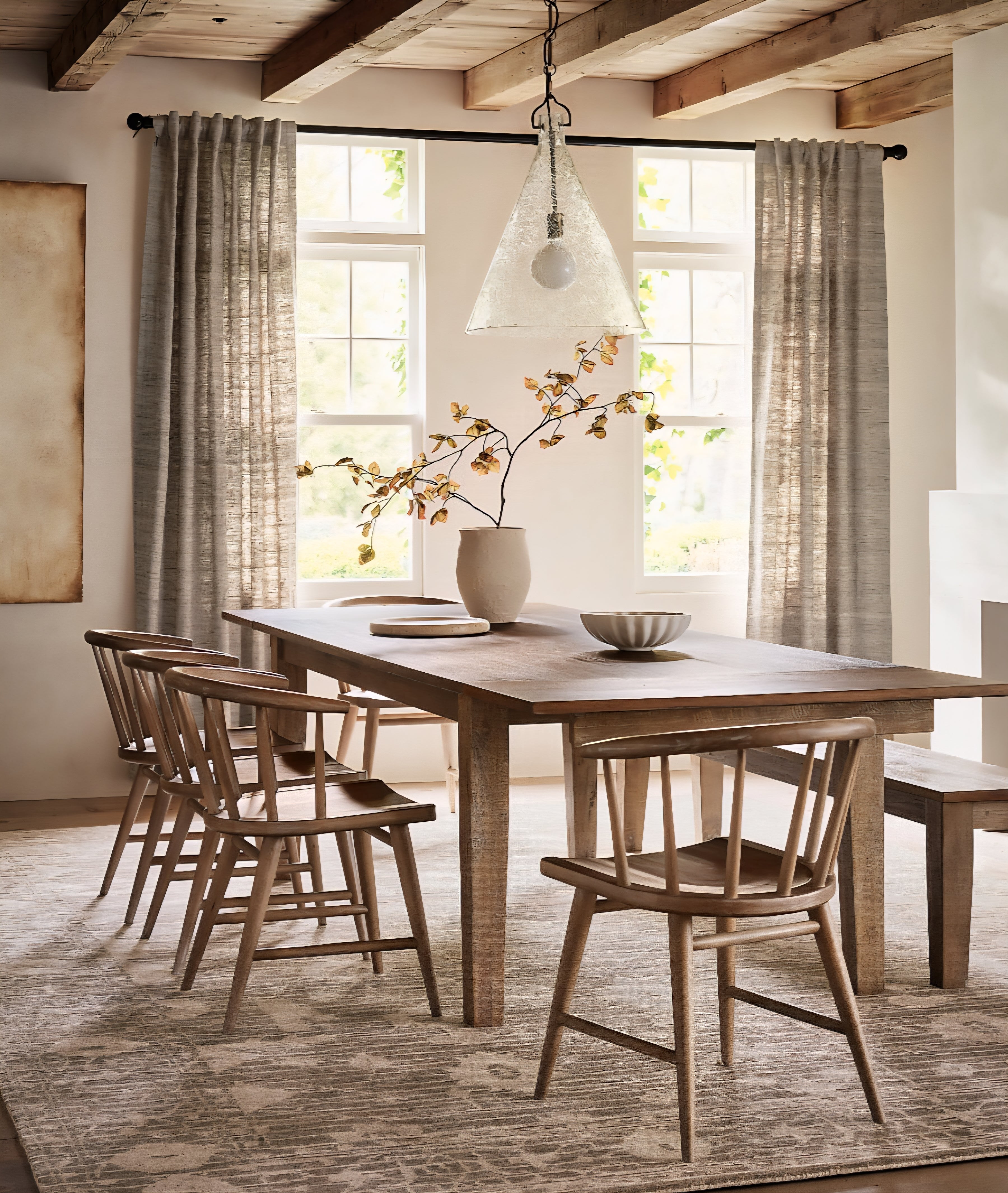 THE ONE × Basque — Weathered Light Brown Solid Wood Dining Table