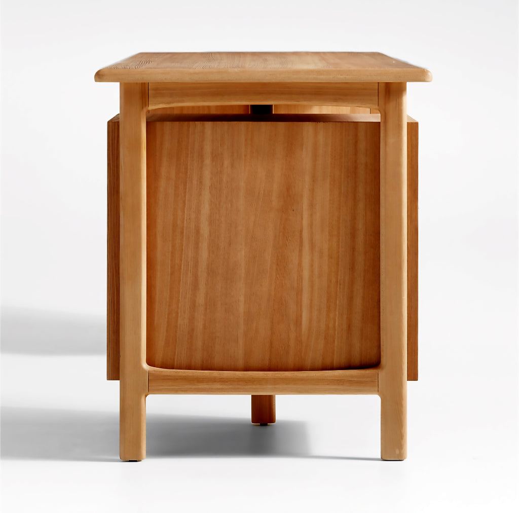 THE ONE × Elias — Natural Elm Wood Desk with File Cabinet (66")