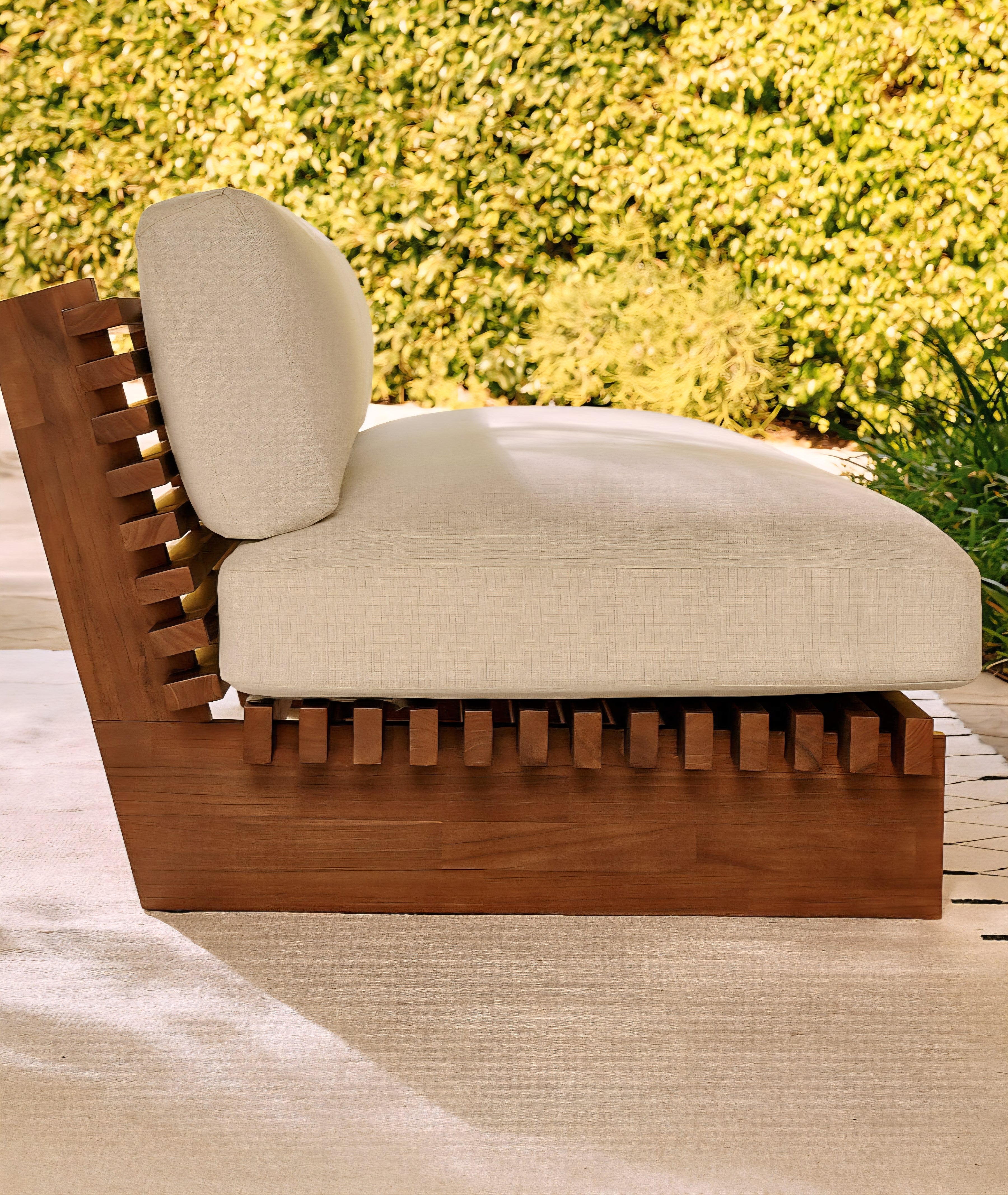 THE ONE × Taiko — Stained Teak Outdoor Loveseat with Sunbrella® Cushions