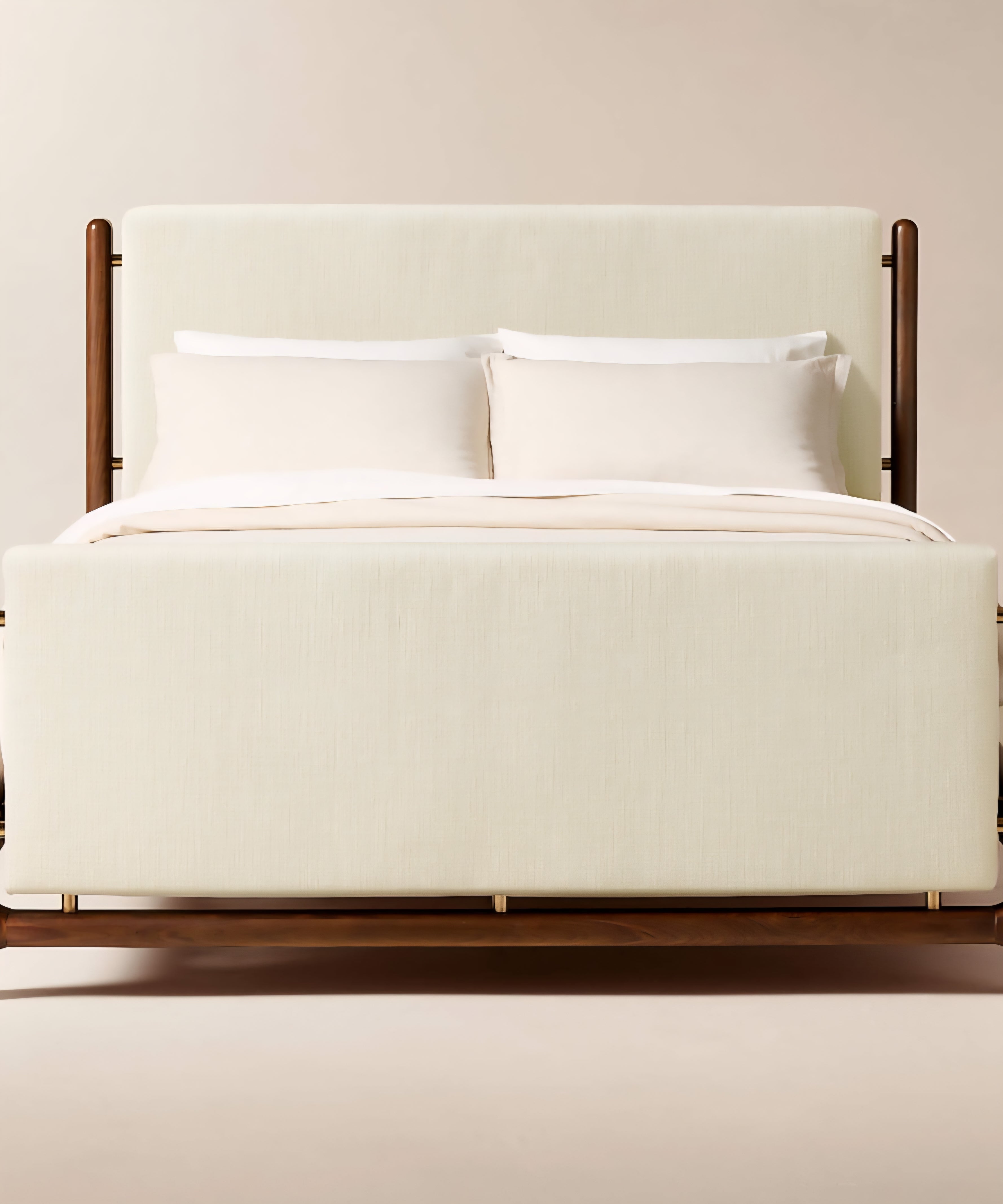 THE ONE × Tavola — Walnut and Warm White Upholstered Queen Bed