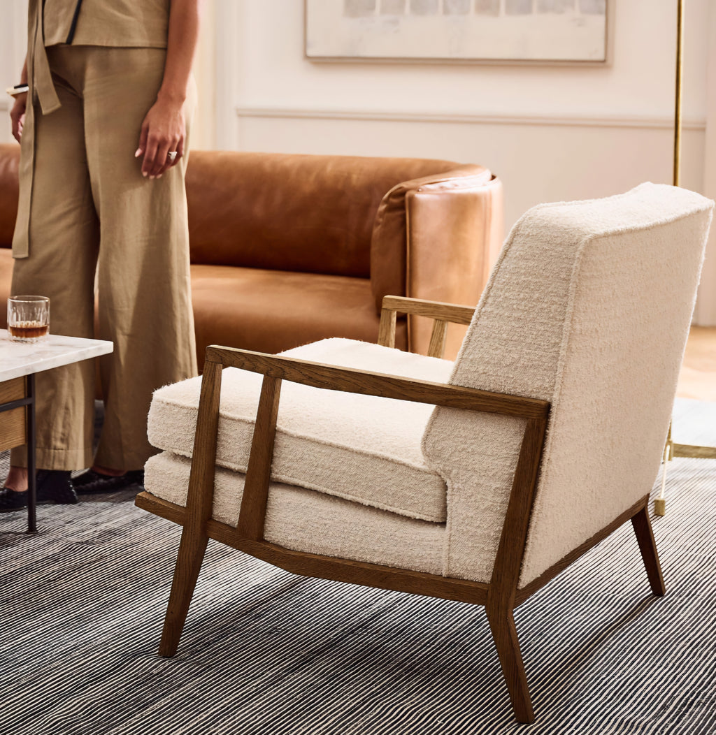 THE ONE × Director — White Boucle Accent Chair