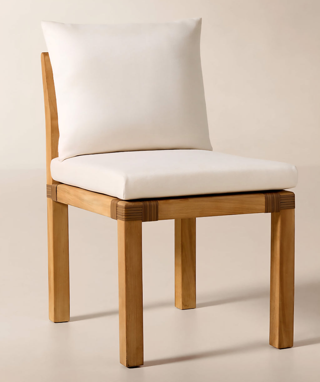 THE ONE × Oakley — Faux Limestone Indoor/Outdoor Dining Table Set with Ivory Sunbrella® Cushions