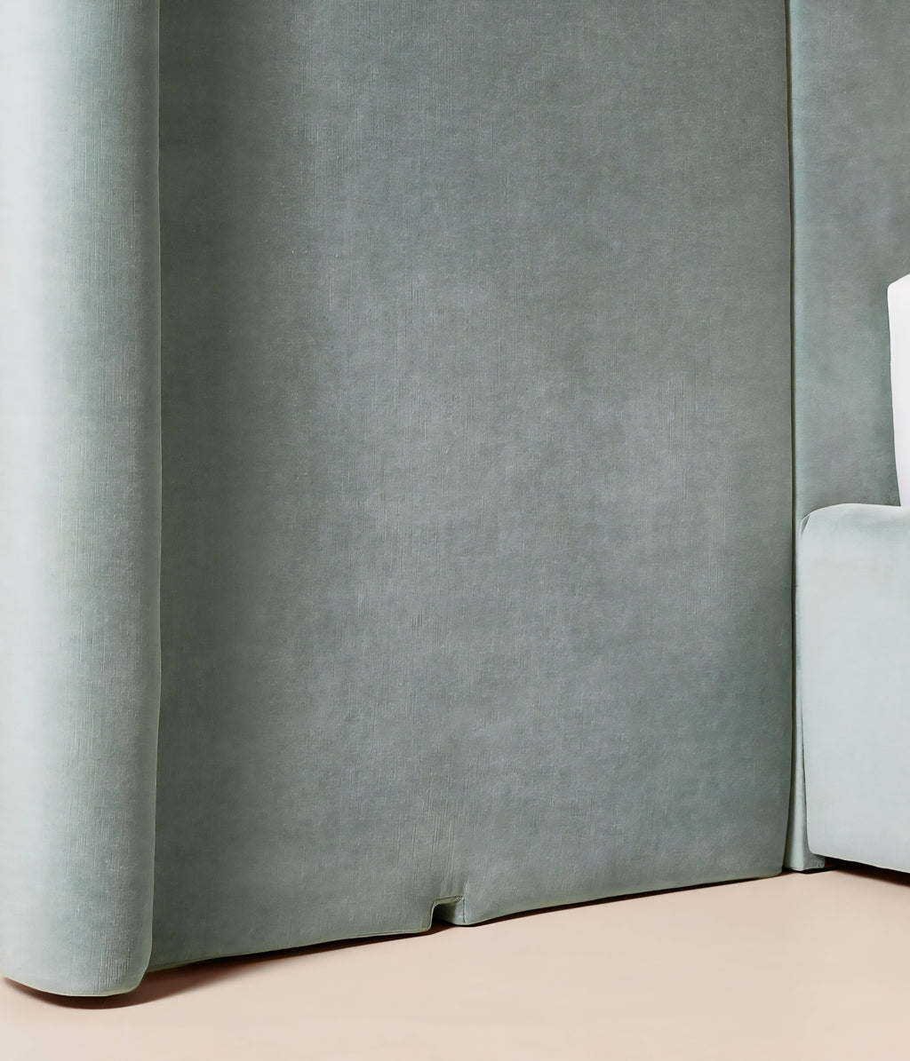 THE ONE × Abbott — Arctic Blue Velvet Upholstered Extended King Platform Bed