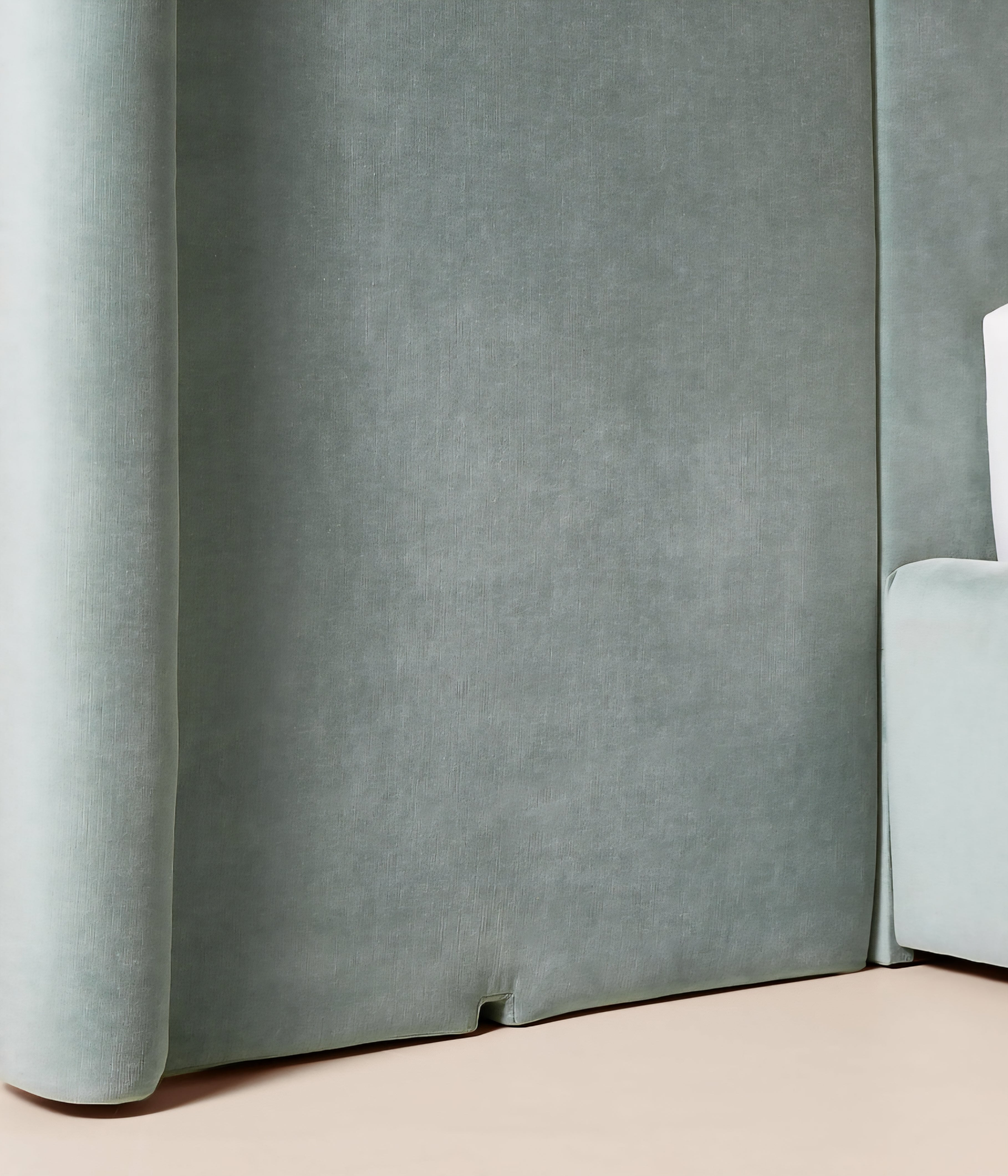 THE ONE × Abbott — Arctic Blue Velvet Upholstered Extended King Platform Bed