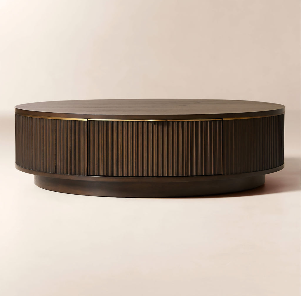 THE ONE × Davison — Round Fluted Dark Oak Coffee Table 50" Round