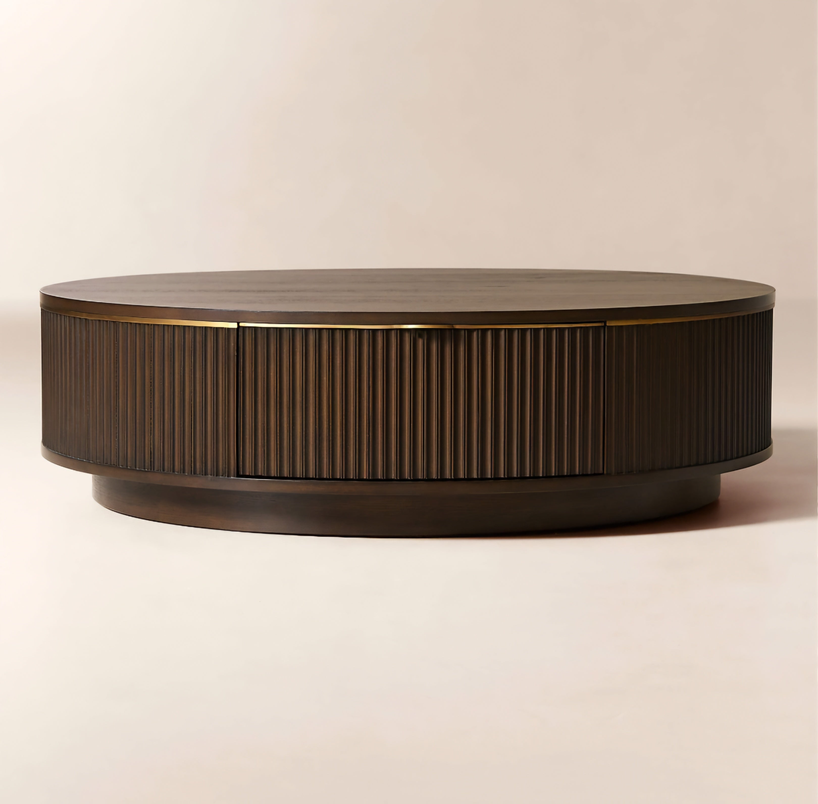 THE ONE × Davison — Round Fluted Dark Oak Coffee Table 50" Round