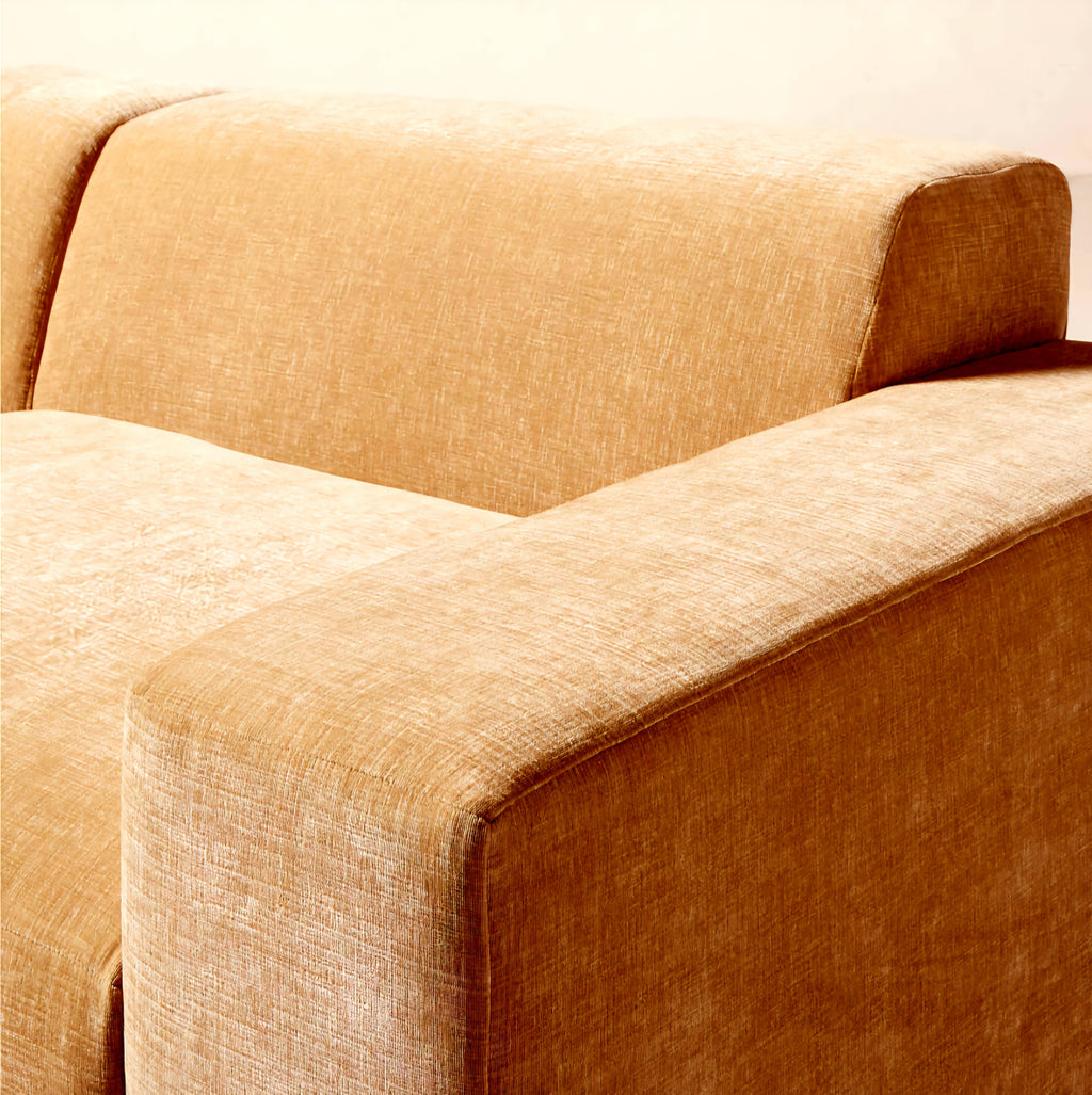 THE ONE × Faible — 6-Piece Modular Right-Arm Wheat Performance Velvet Standard Depth Sectional Sofa