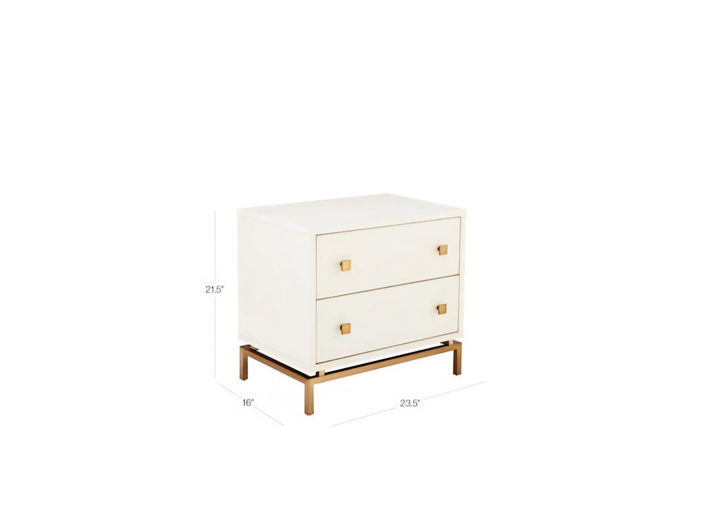 THE ONE × Dover — 2-Drawer Warm White Lacquered Nightstand with Travertine Top