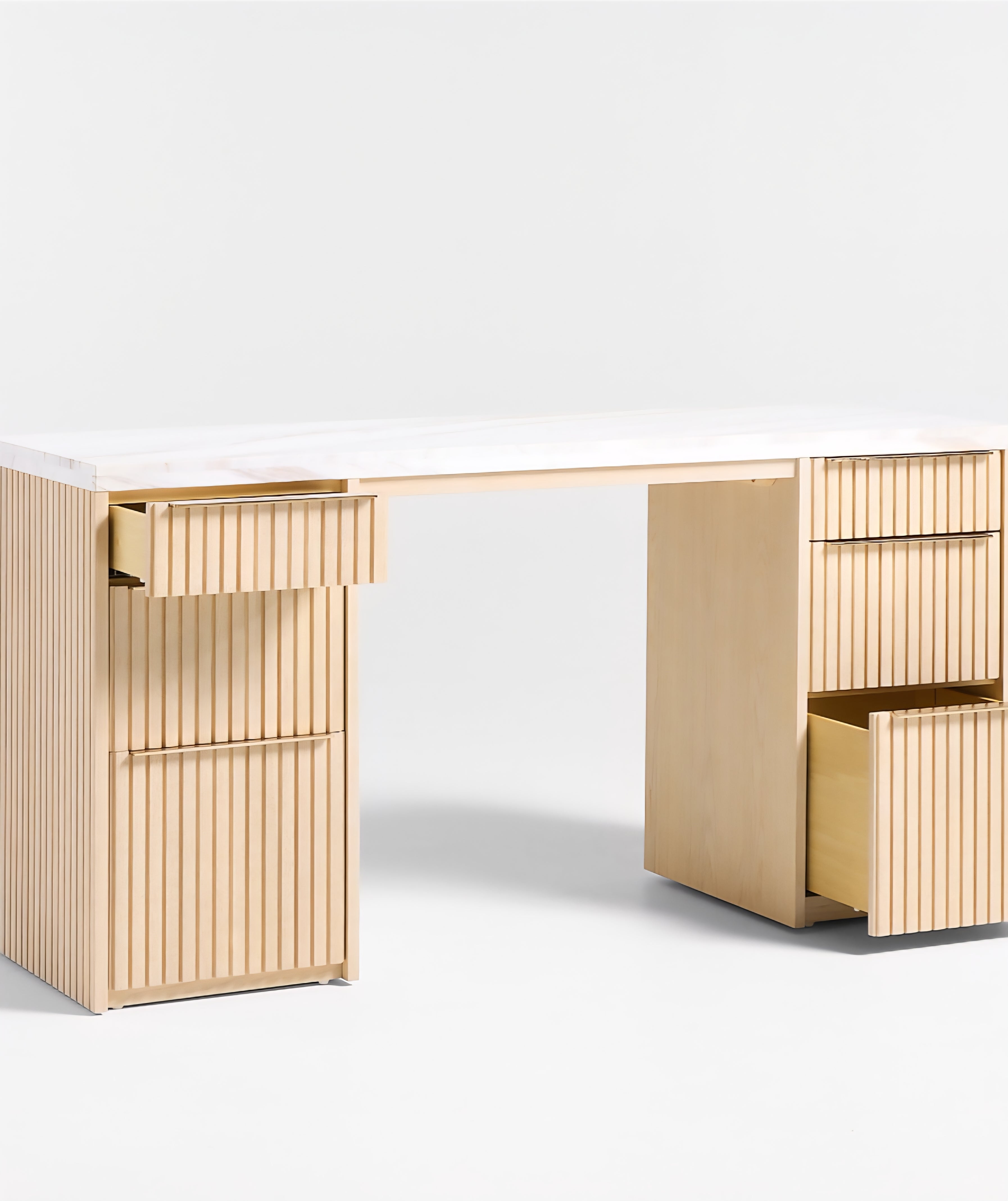 THE ONE × Batten — Natural Oak Console Desk with White Marble Top