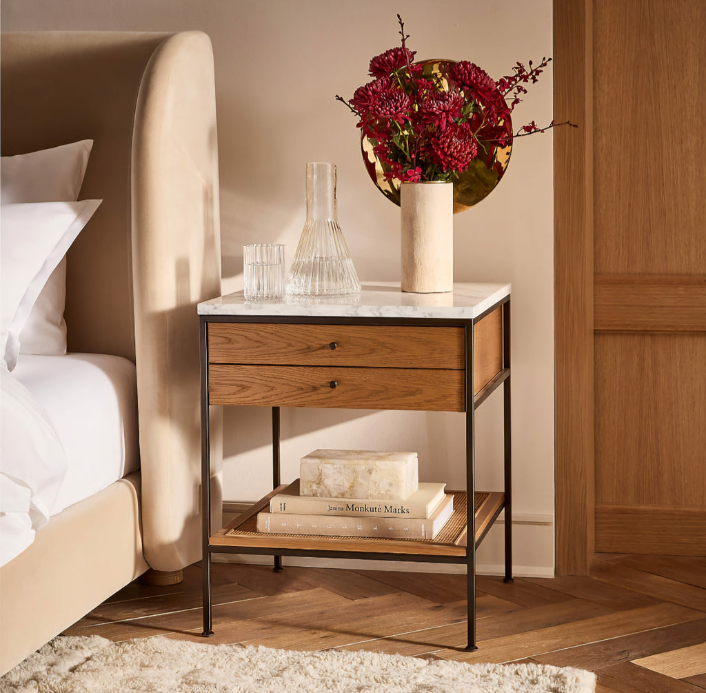 THE ONE × Connoisseur — Light Oak Nightstand with Marble Top