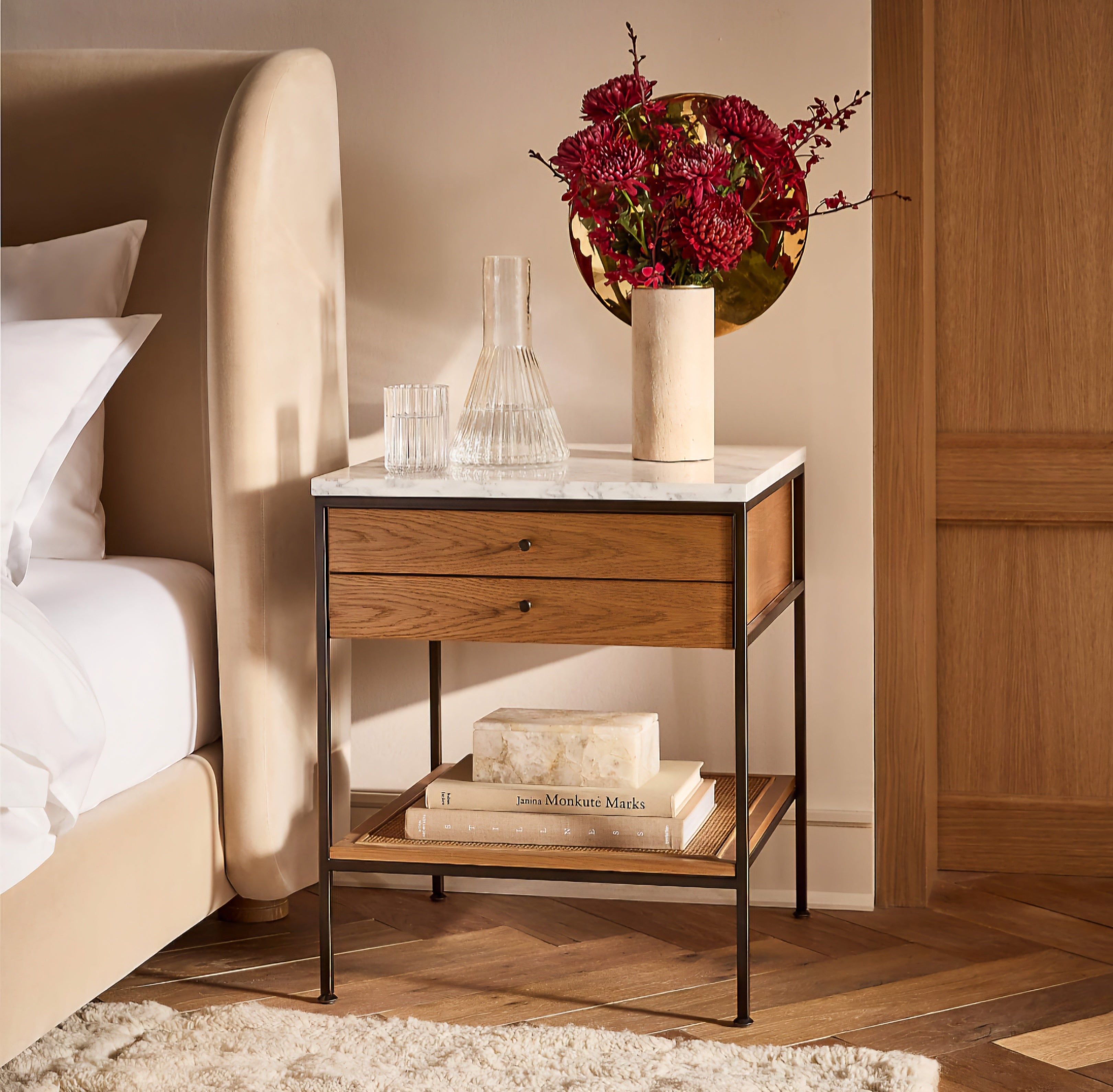 THE ONE × Connoisseur — Light Oak Nightstand with Marble Top