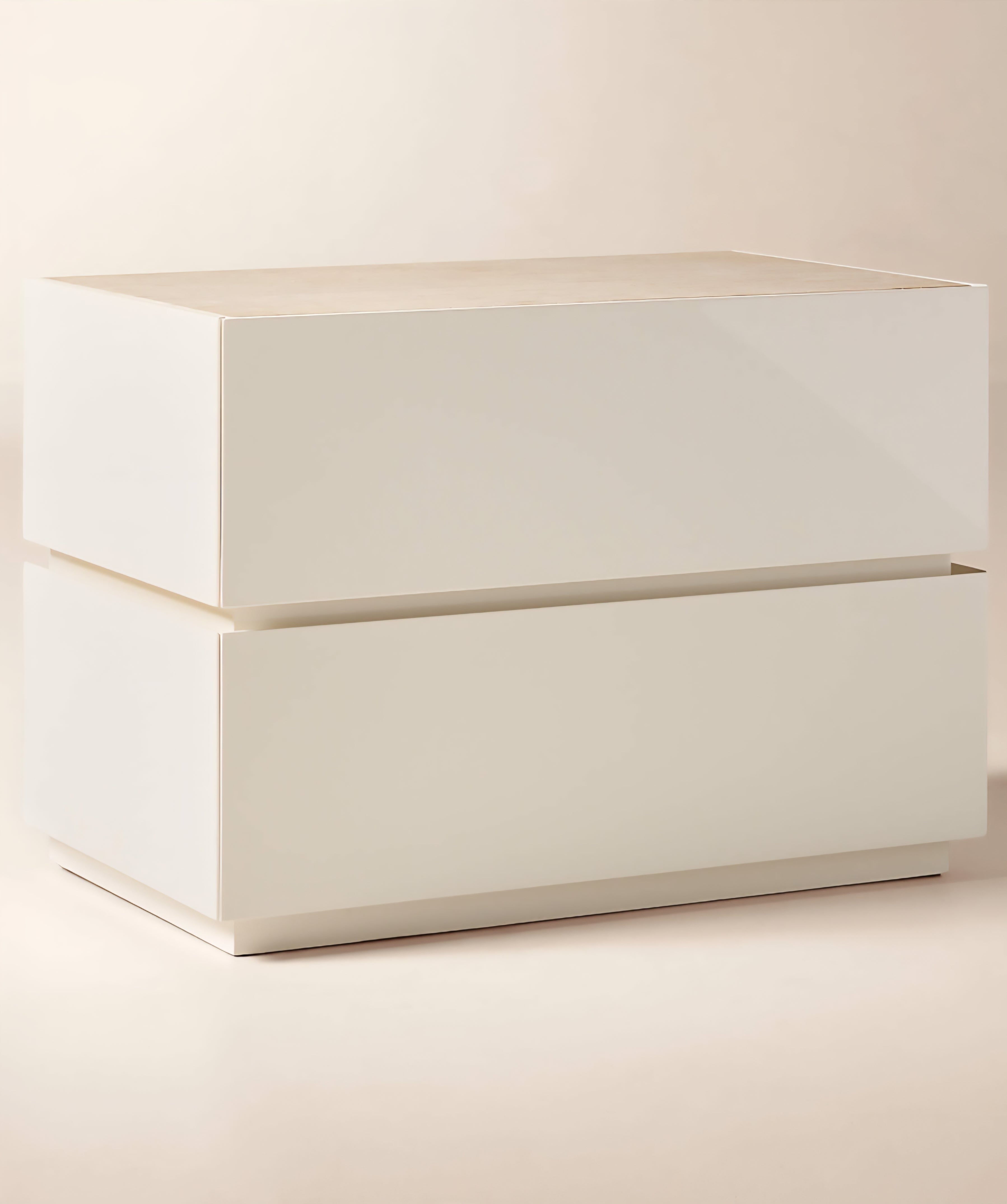THE ONE × Dover — Warm White Lacquered Nightstand with Travertine Top