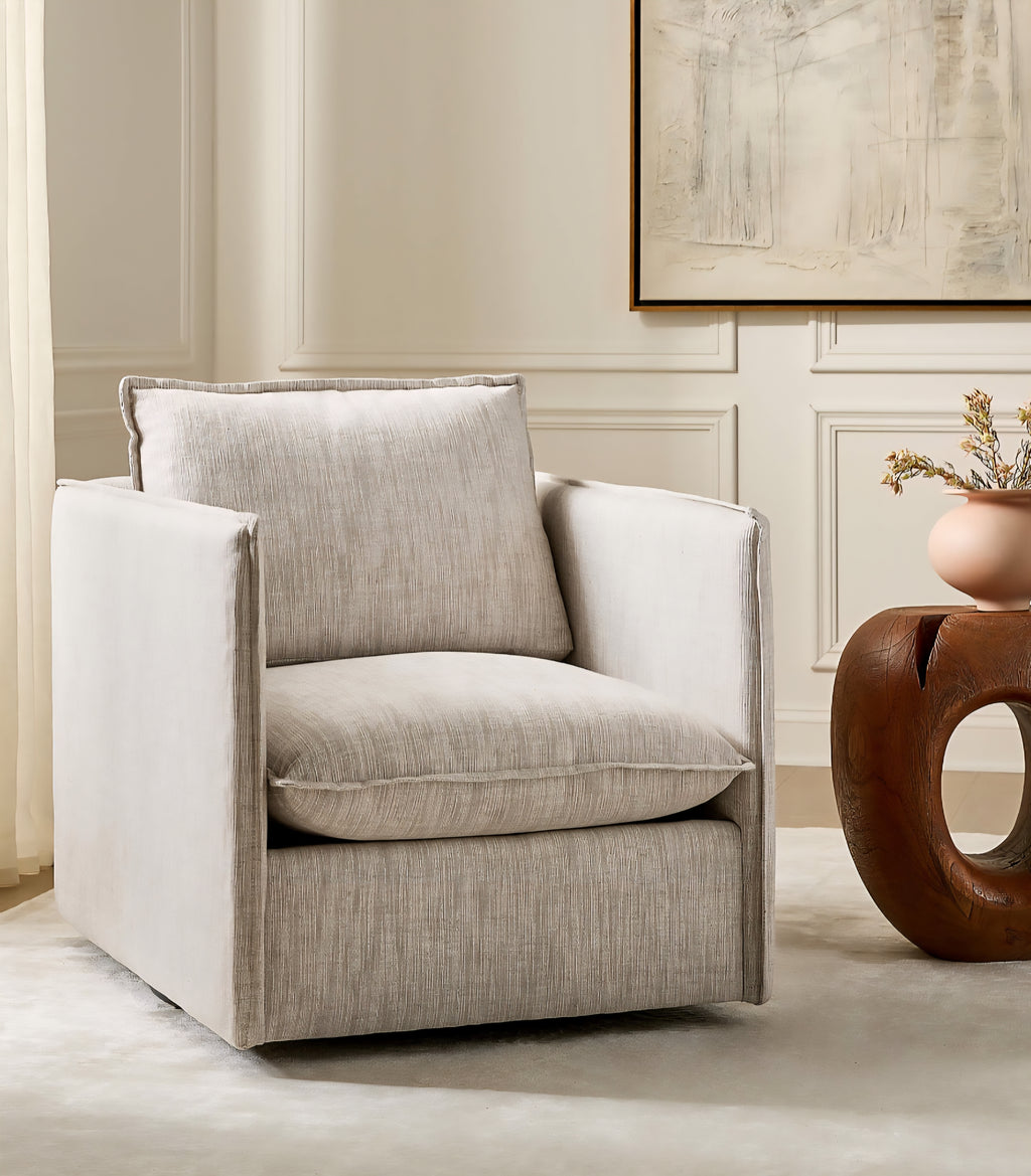 THE ONE × Corroy — Natural Linen Swivel Chair