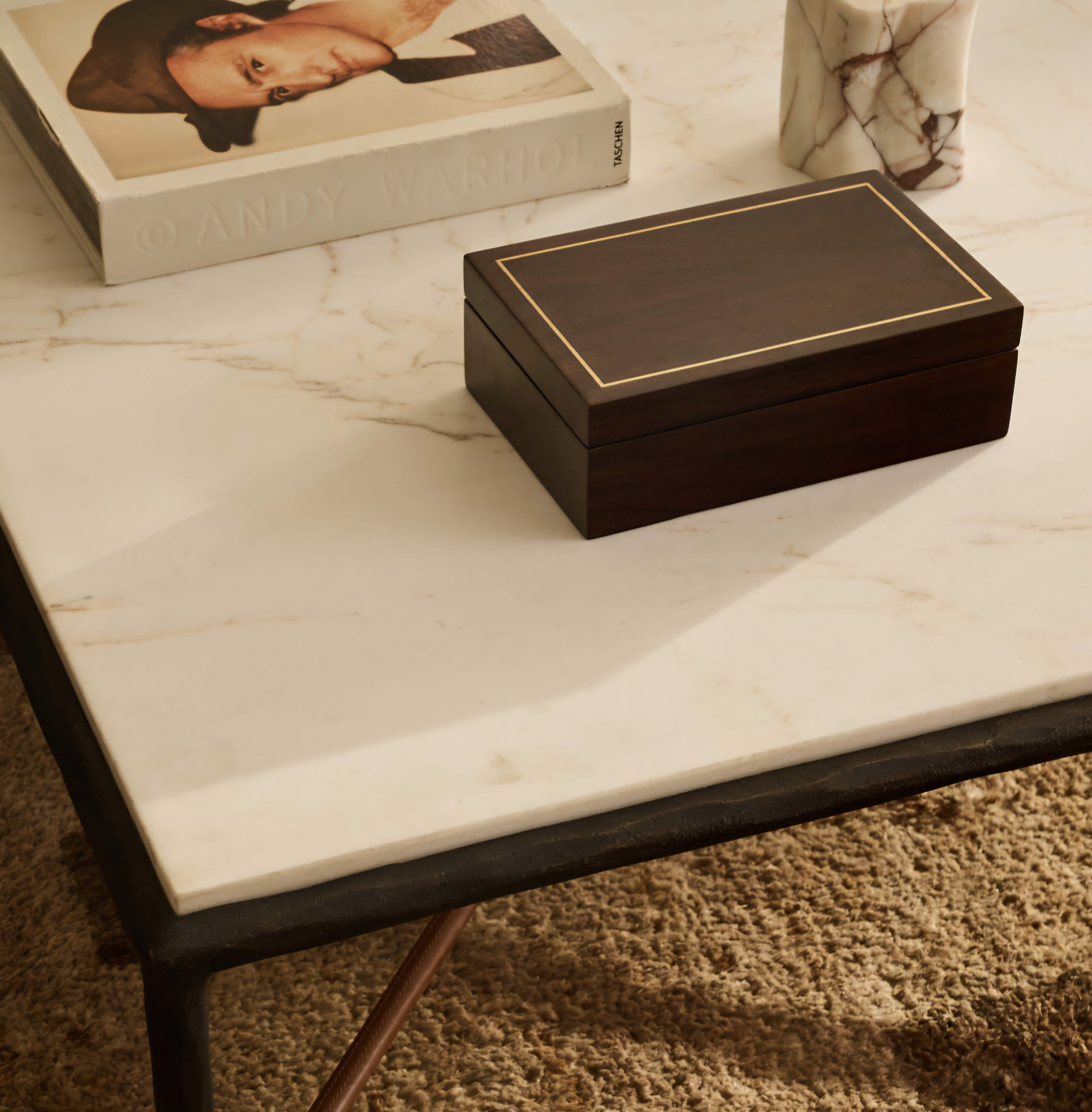 THE ONE × Kingsley — White Marble and Cast Metal Square Coffee Table