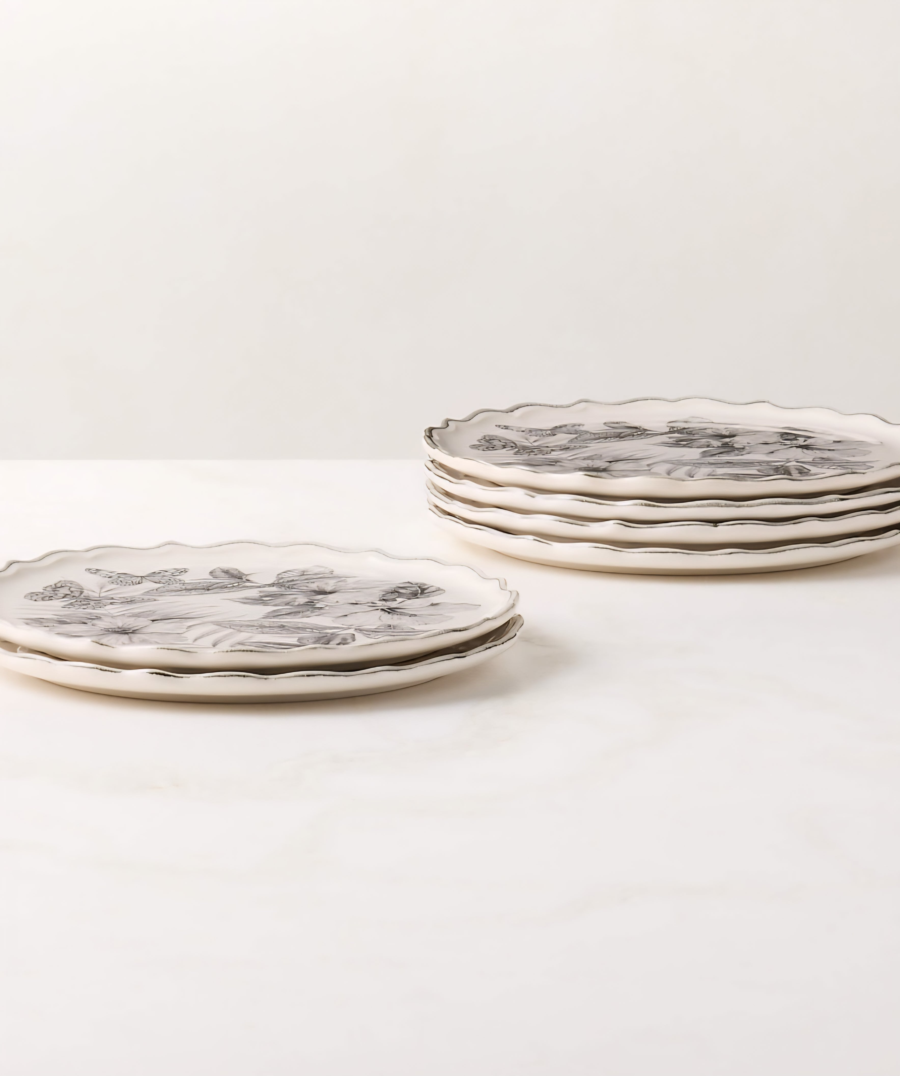 THE ONE × Everly — Green and Black Patterned Appetizer Plates (Set of 6)