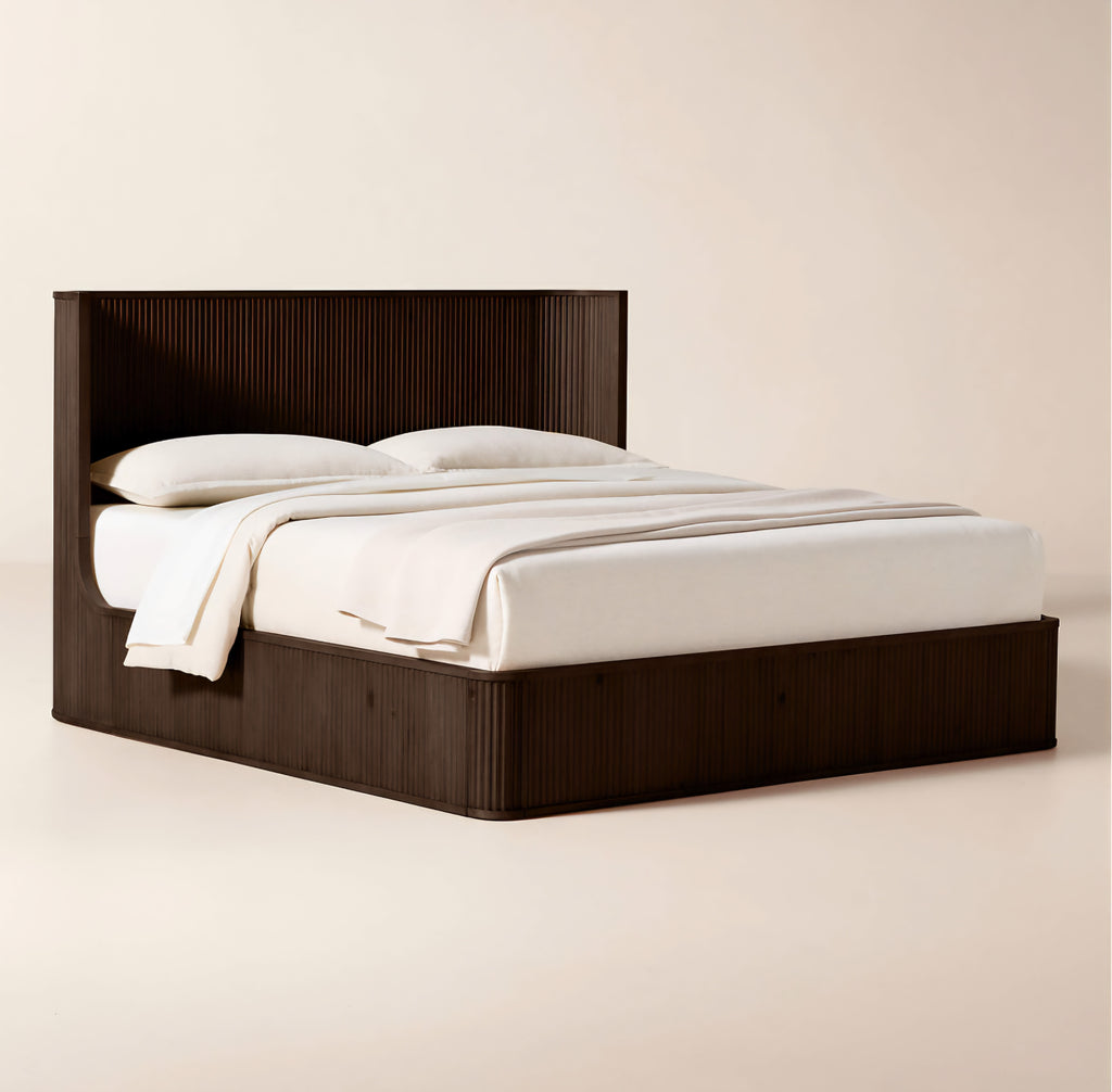 THE ONE × Davison — Fluted Dark Brown Wood King Bed