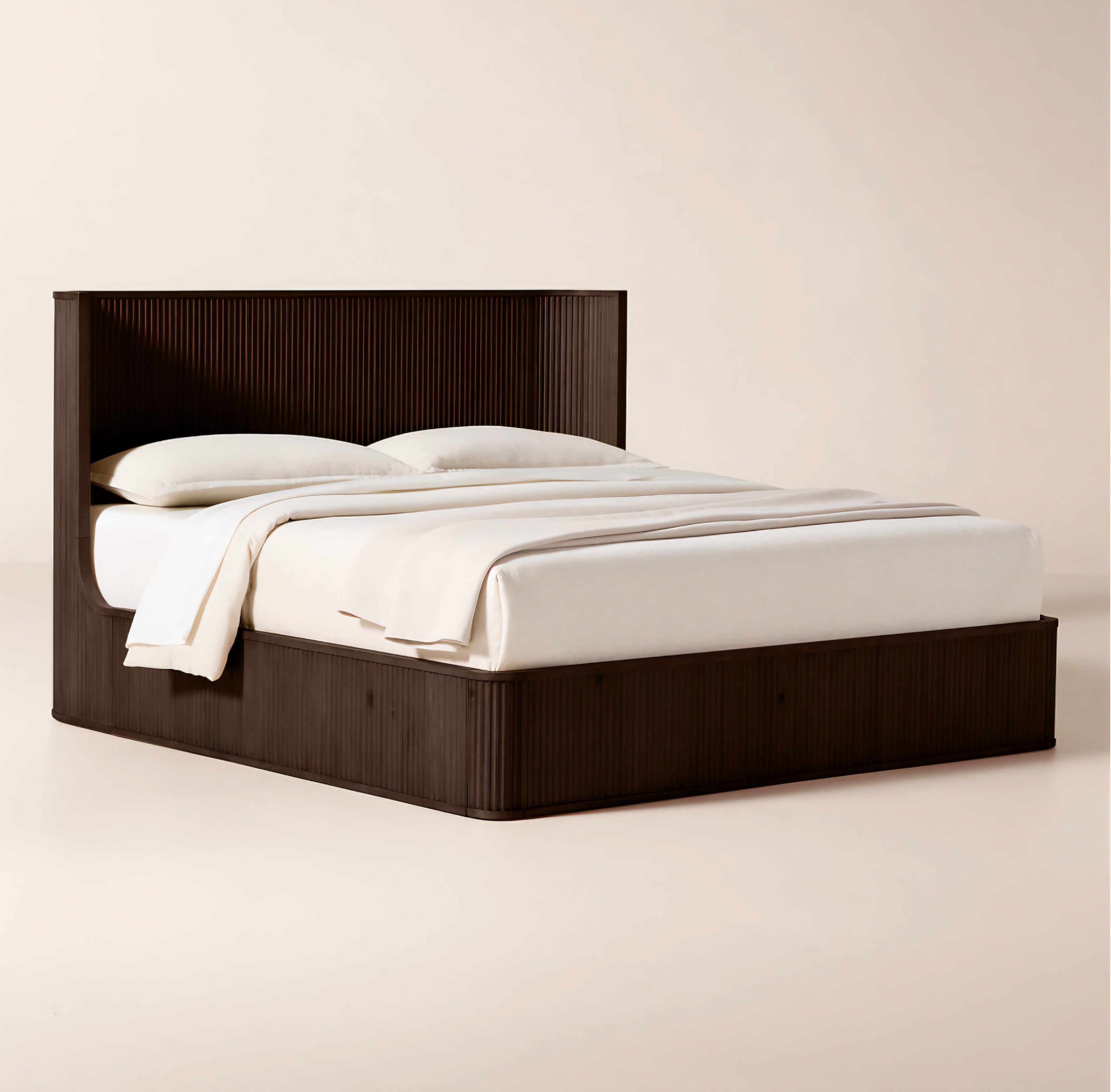 THE ONE × Davison — Fluted Dark Brown Wood King Bed