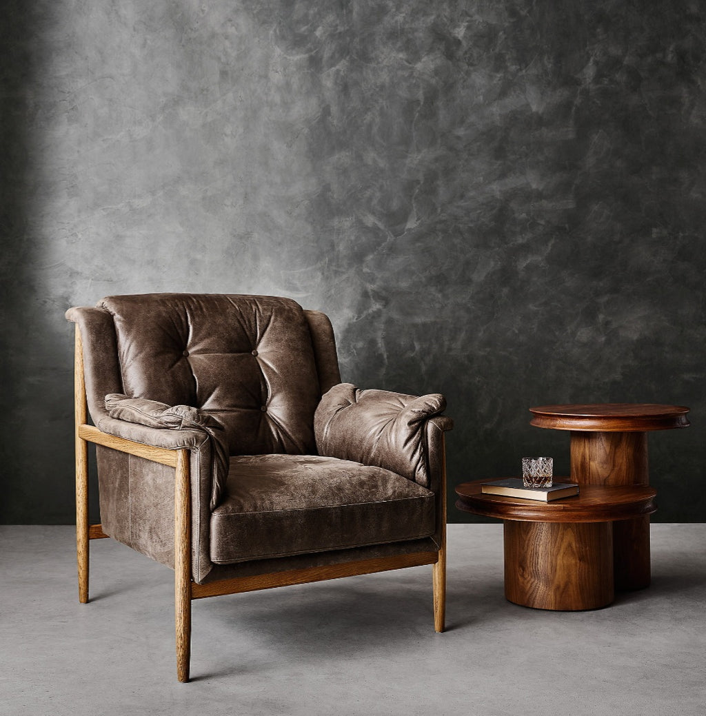 THE ONE × Cigar — Wood and Leather Accent Chair