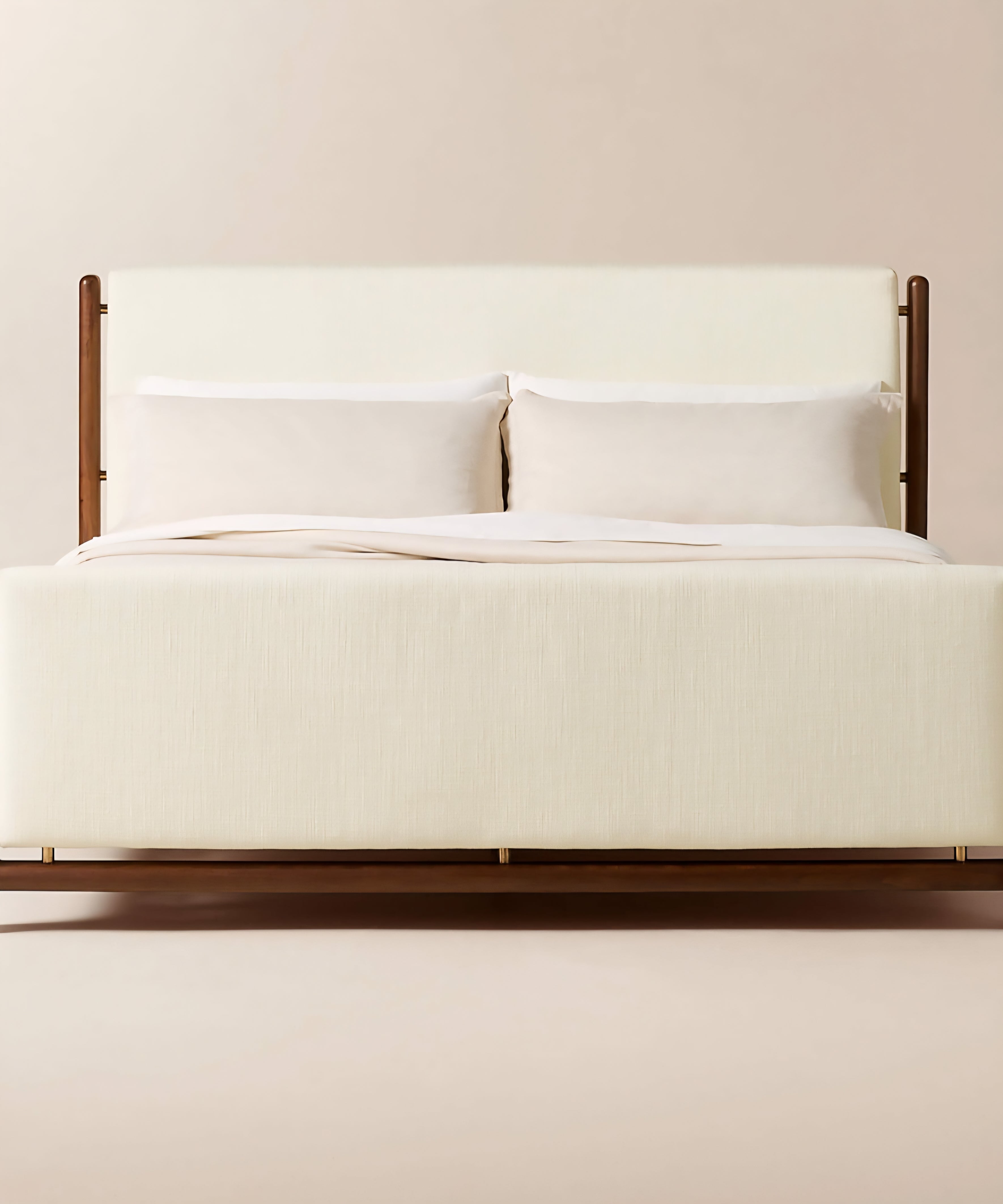 THE ONE × Tavola — Walnut and Warm White Upholstered Queen Bed