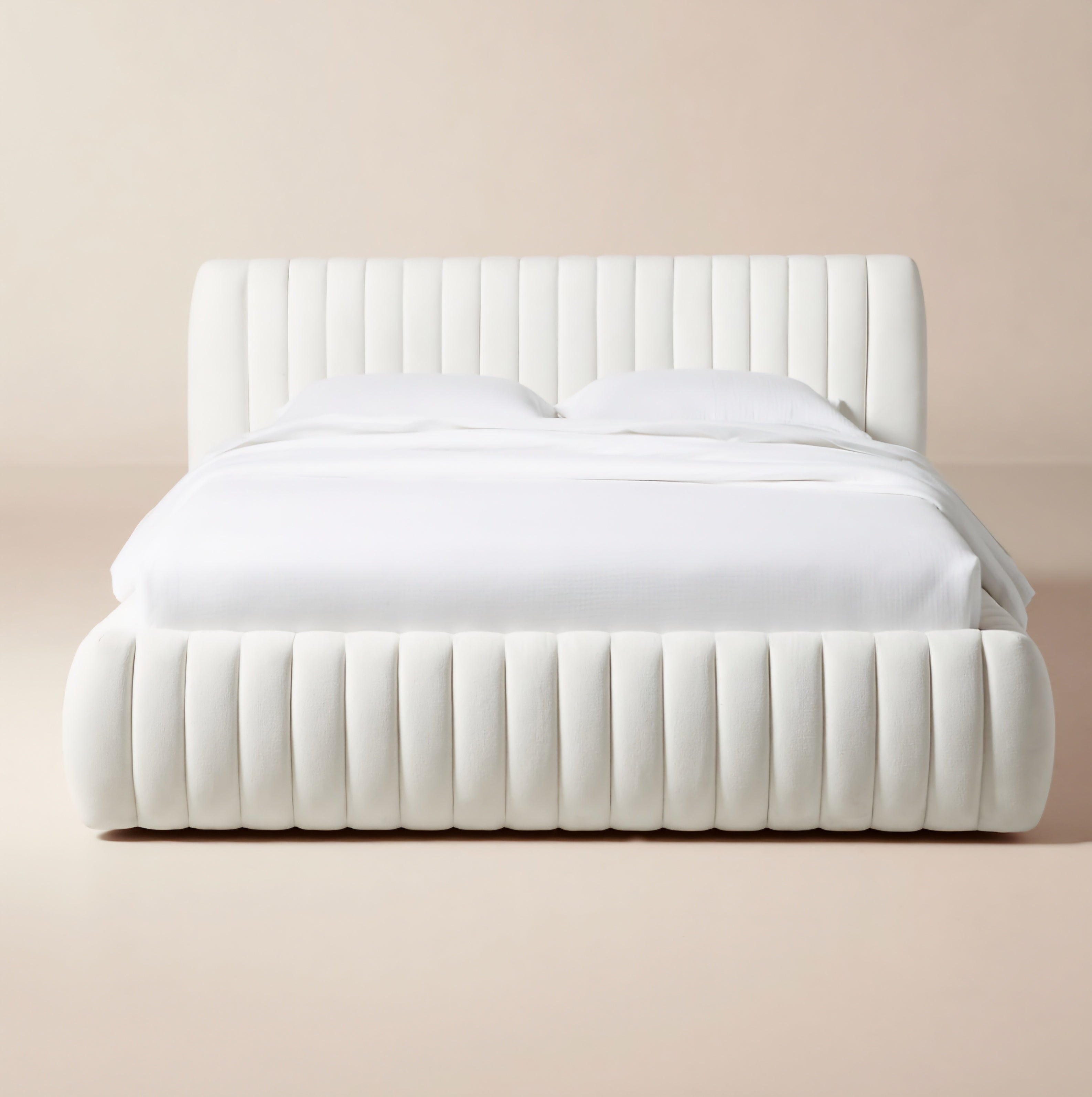 THE ONE × Wolcott — Channeled White Performance Fabric Queen Bed