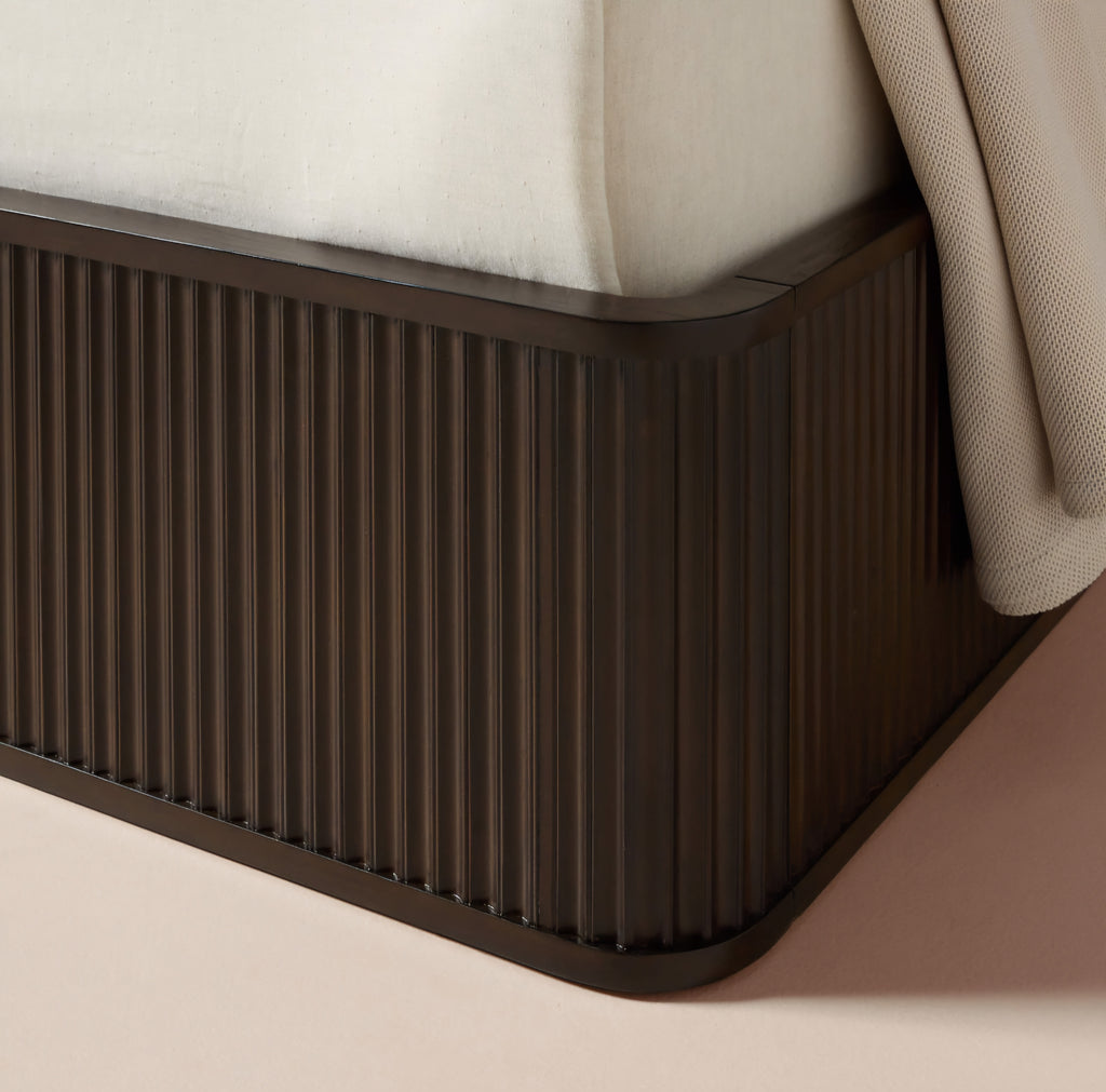 THE ONE × Davison — Fluted Dark Brown Wood Queen Bed with Nightstands