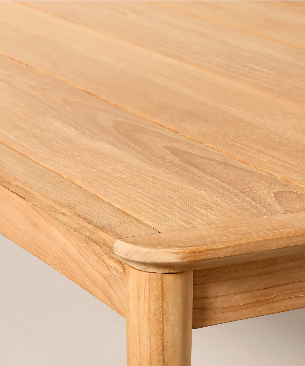 THE ONE × Tide — 60" Rectangular Travertine & Teak Outdoor Coffee Table