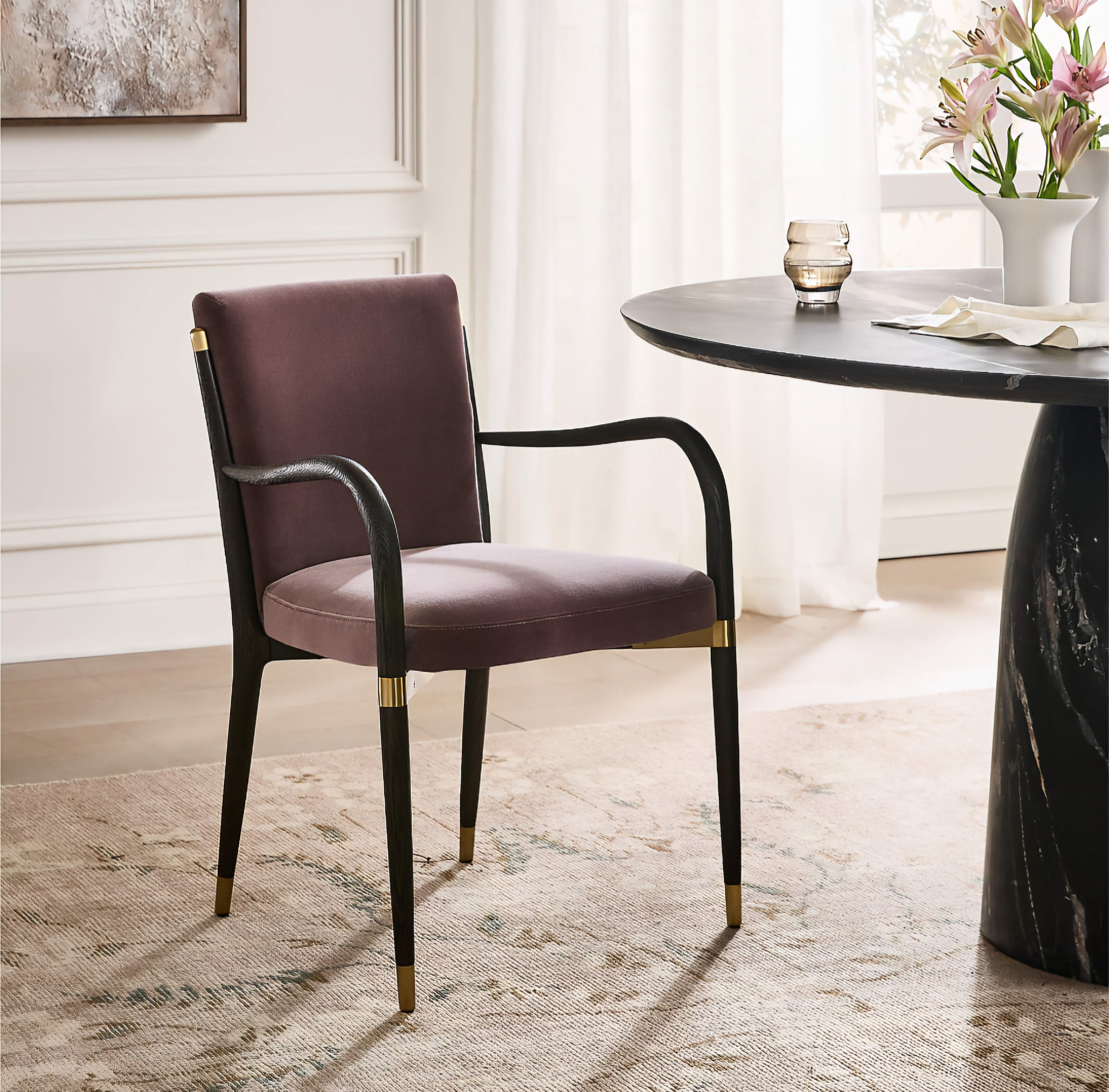 THE ONE × Norrie — Dusty Lilac Velvet Dining Armchair
