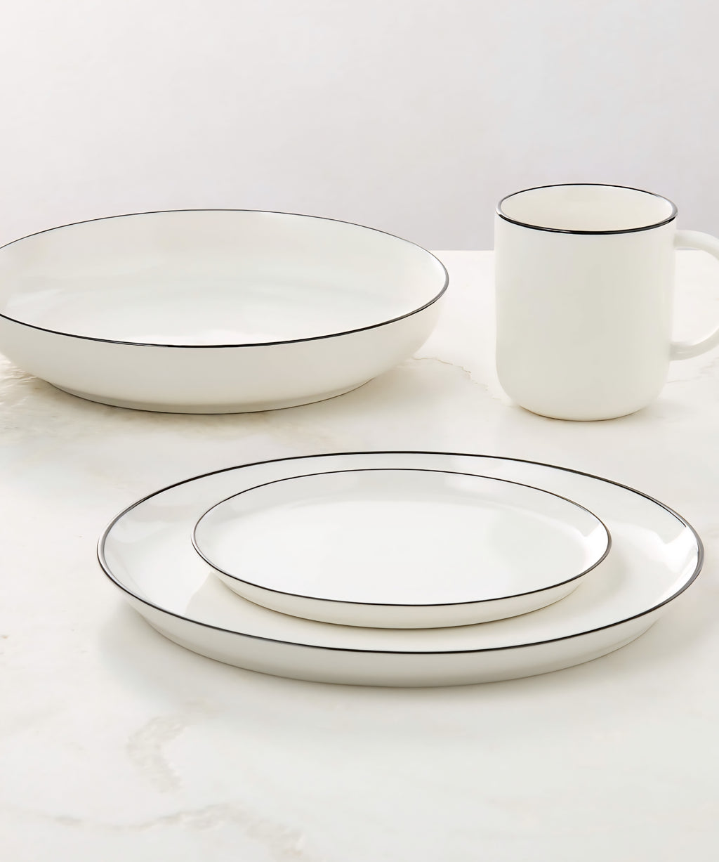 THE ONE × Contact — White Ceramic Dinner Plates with Black Rim