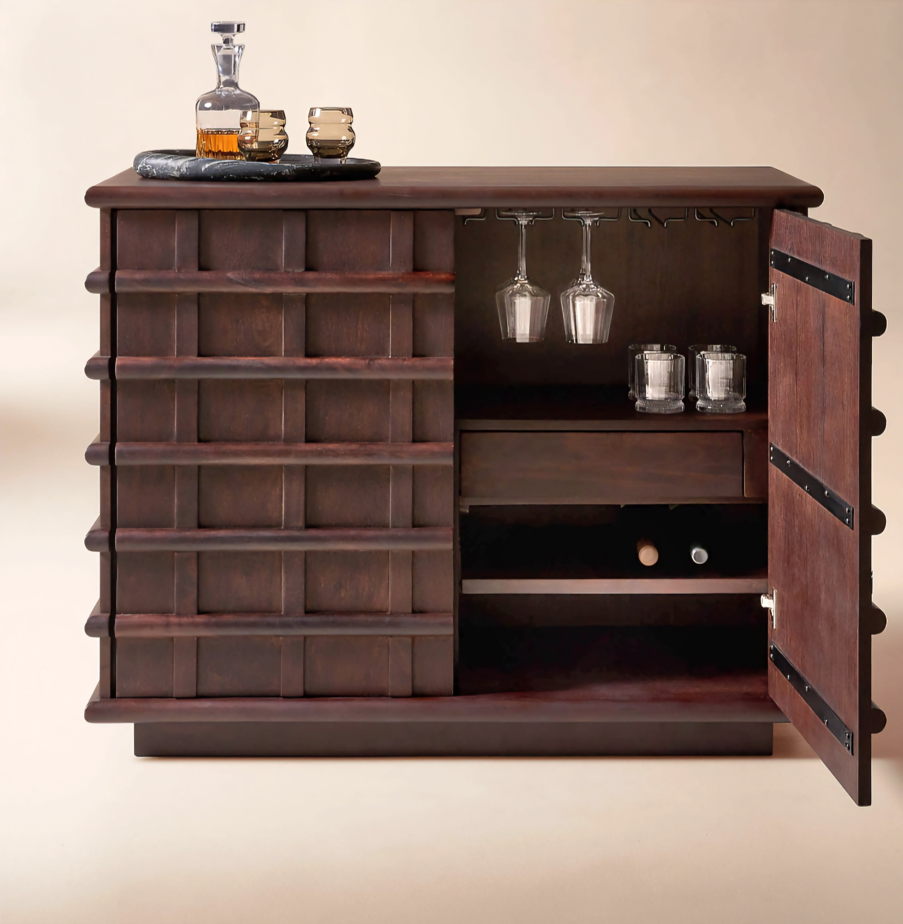 THE ONE × Alpena — Dark Acacia Wood Bar Cabinet