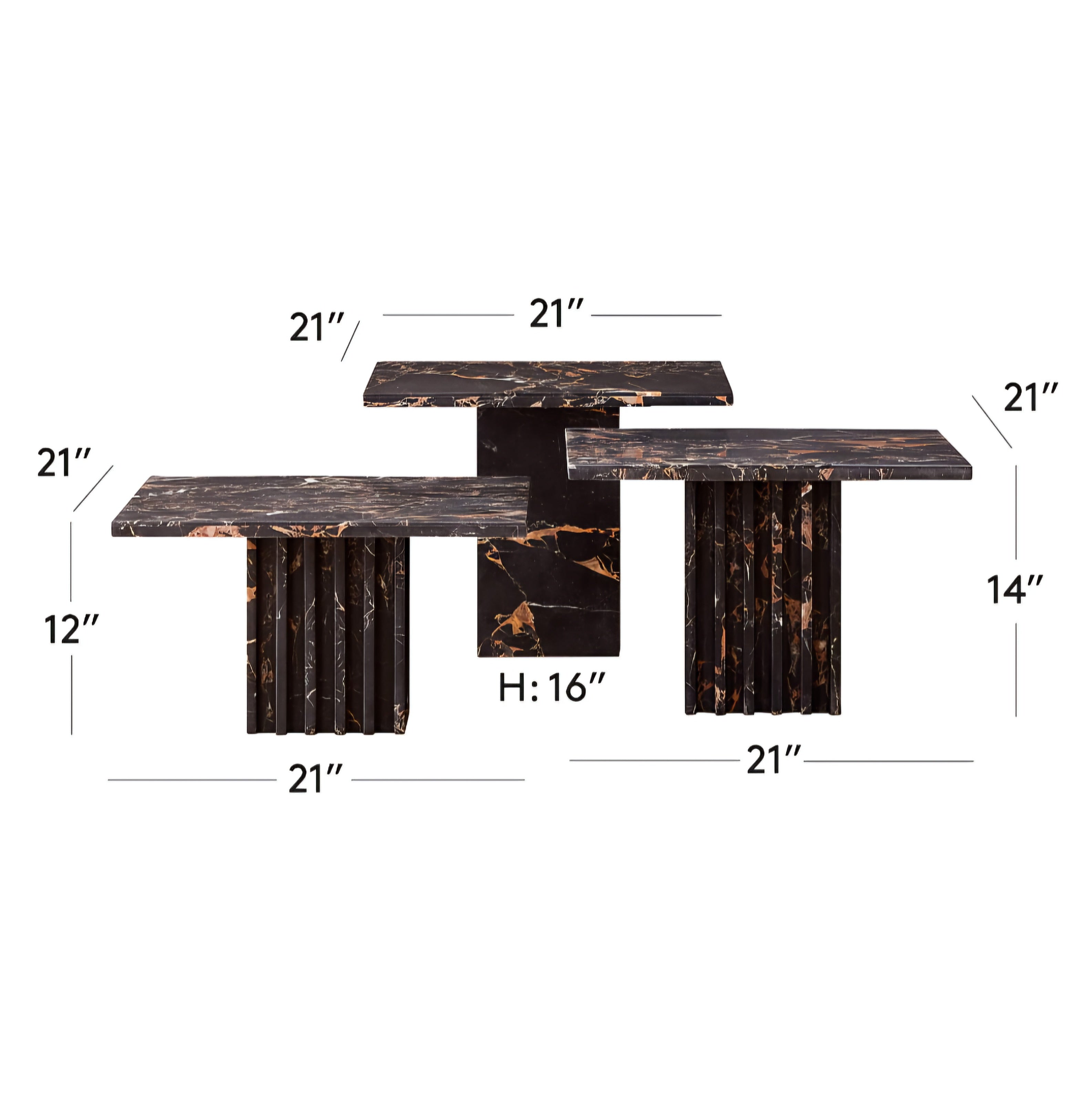 THE ONE × Carve — Square Black Marble Side Table Set
