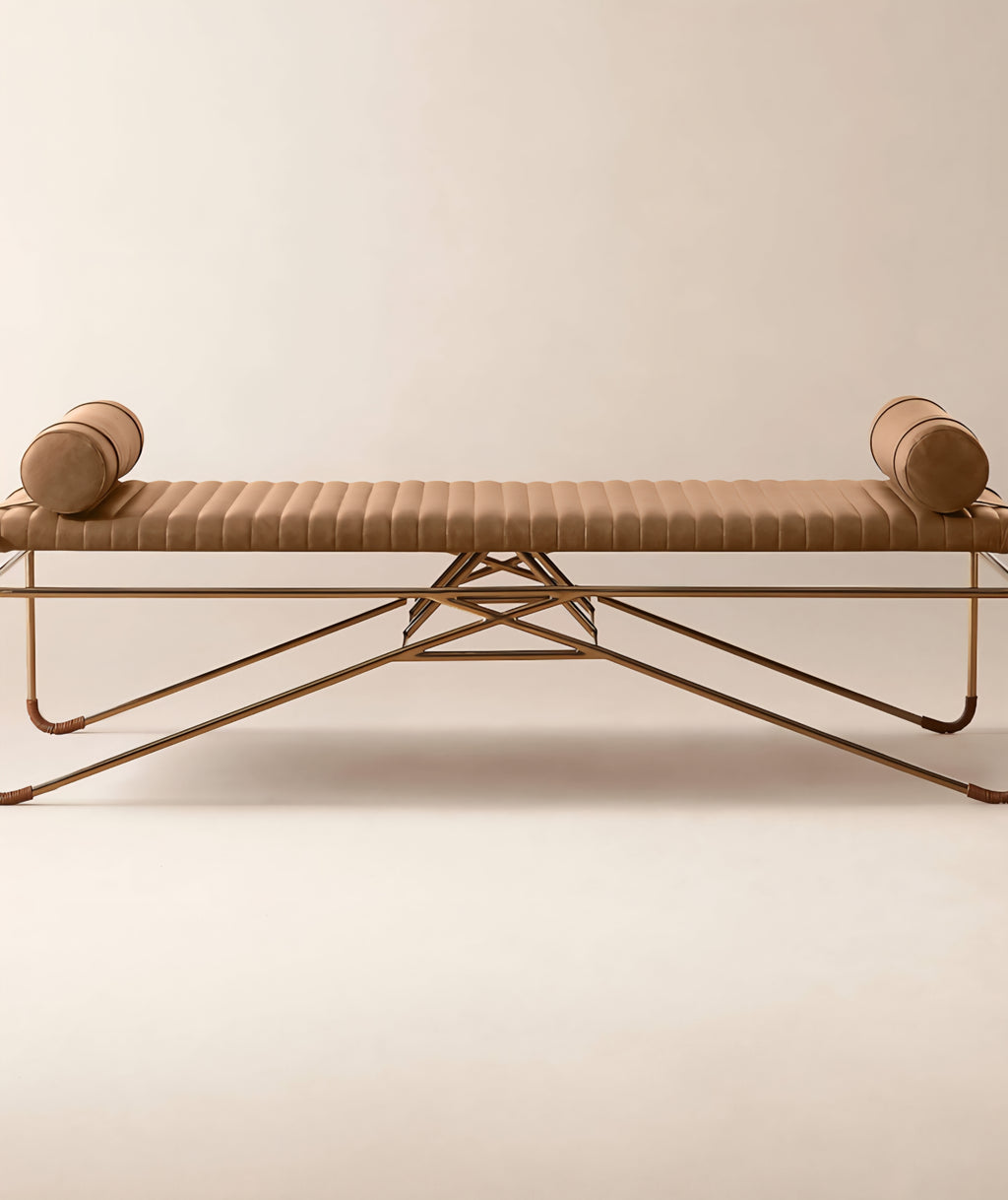 THE ONE × La Strizza — Saddle Leather Bench with Bolster Pillows