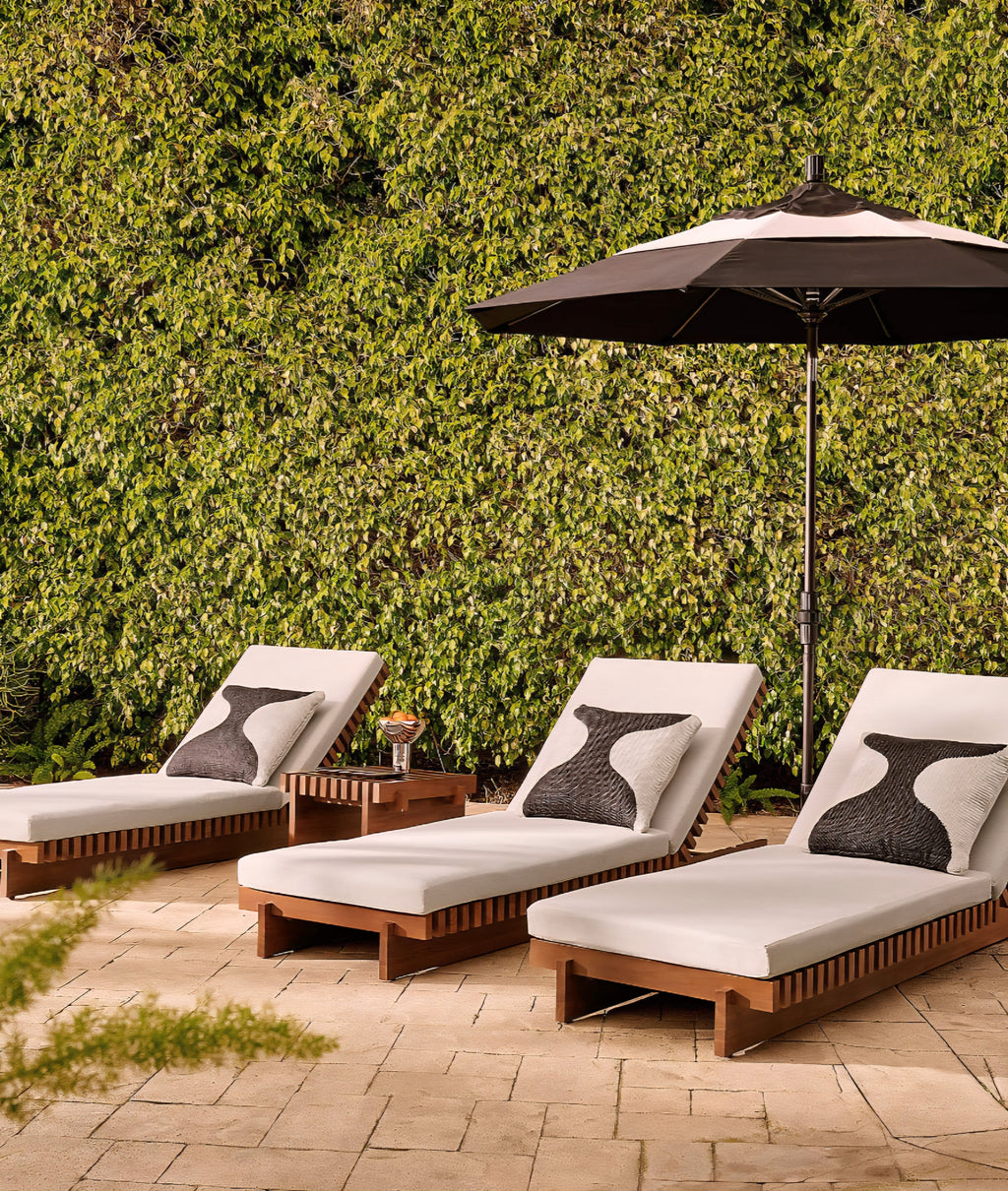 THE ONE × Taiko — Stained Teak Outdoor Sun Lounger with Sunbrella® Cushions