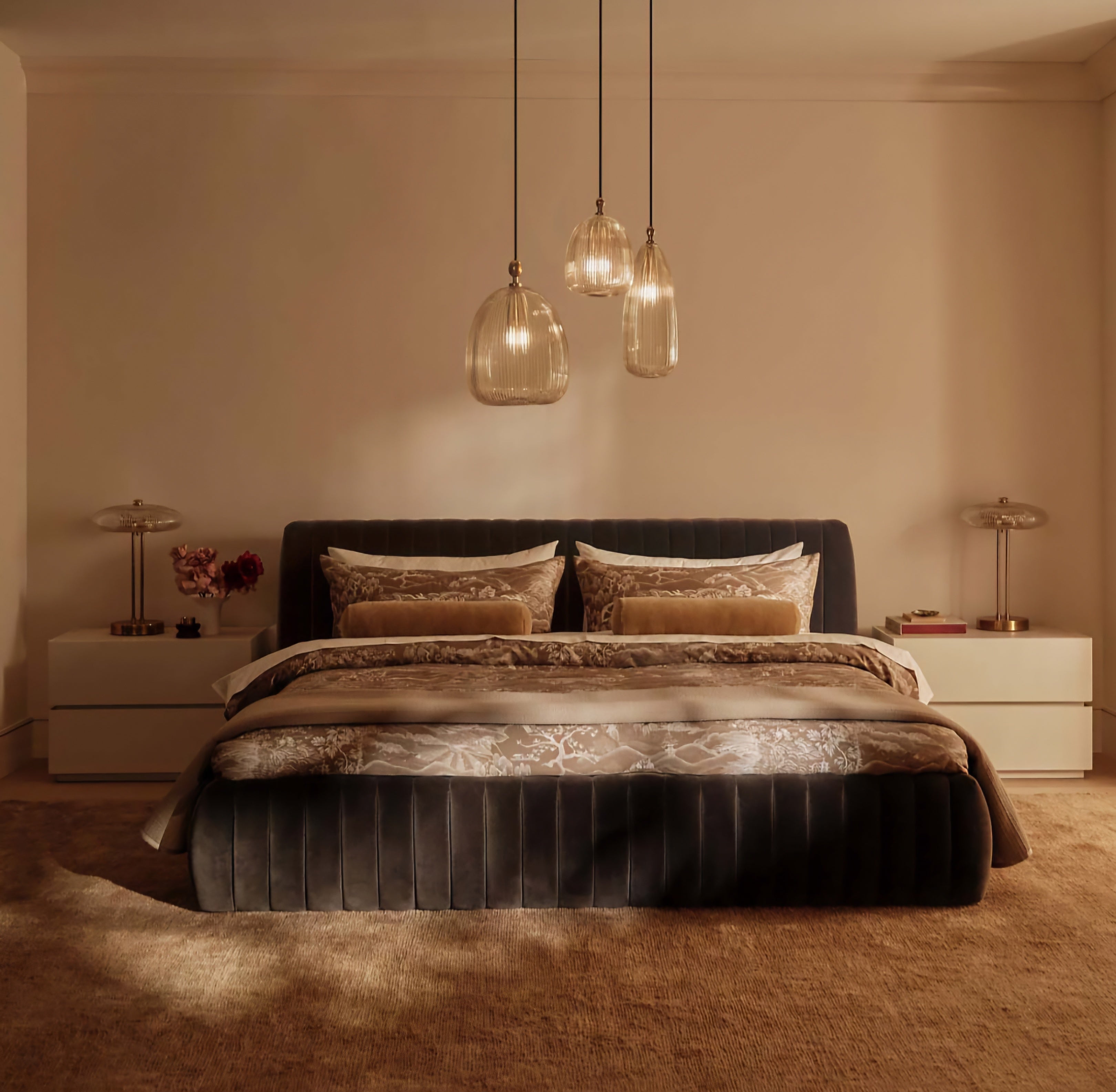 THE ONE × Wolcott — Channeled Mink Velvet Queen Bed