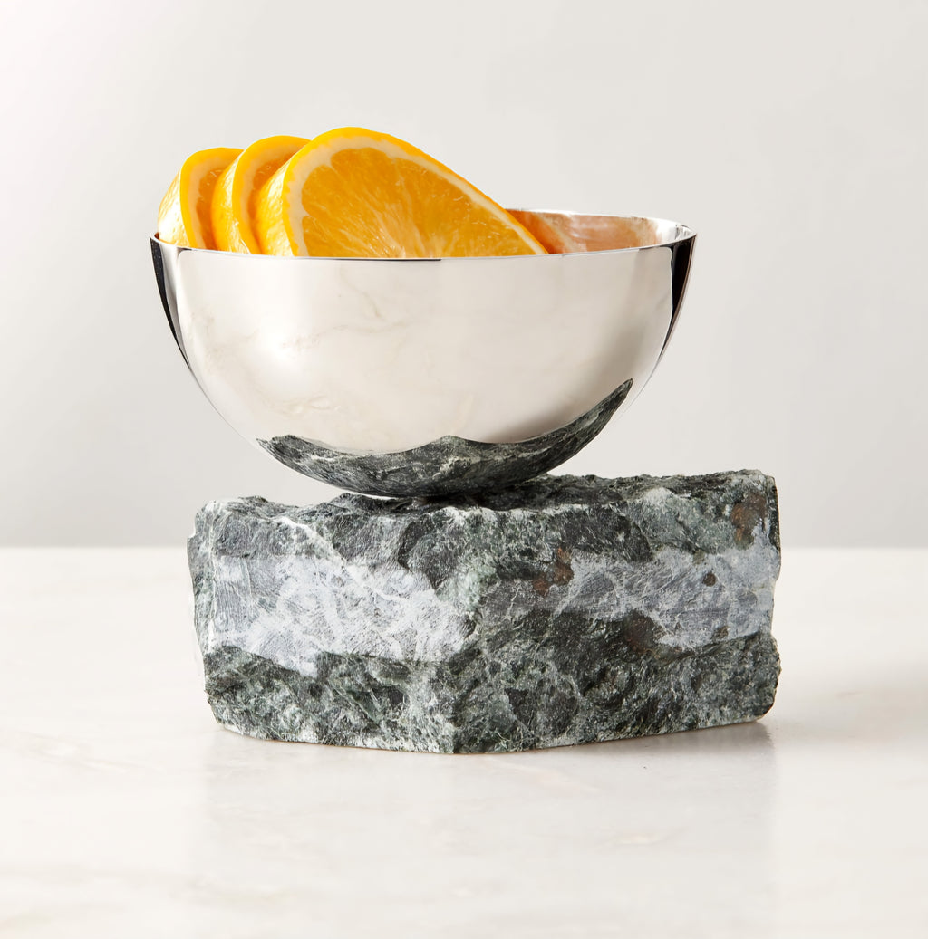 THE ONE × Laftin — Stainless Steel and Green Marble Snack Bowl
