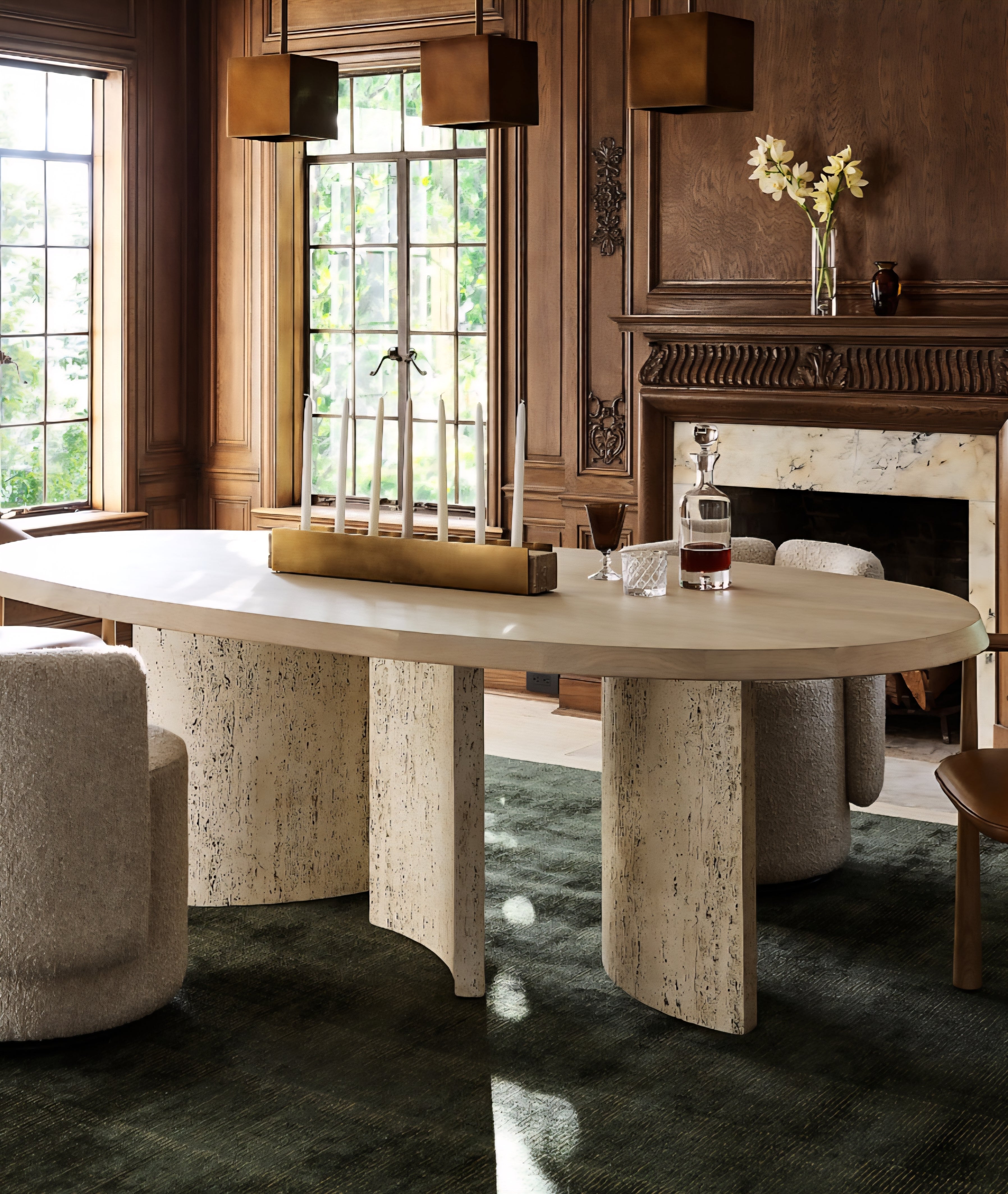 THE ONE × Point Dune — Oval Wood and Travertine Dining Table (93")