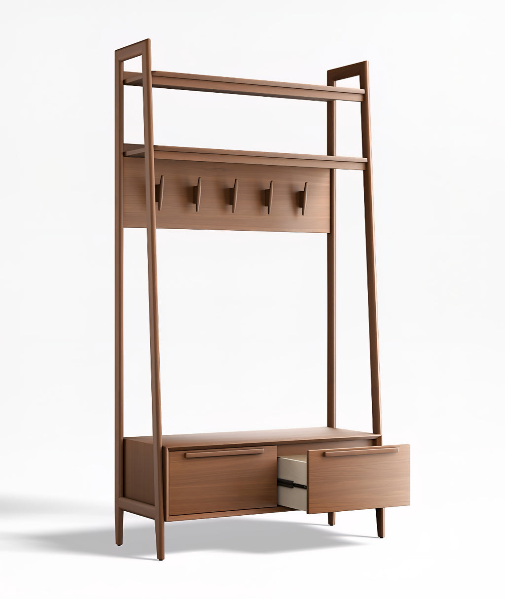 THE ONE × Tate — Walnut Wood Hall Tree with Bench and Shoe Storage (44")