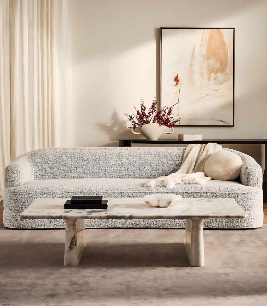 THE ONE × Mylene — Black and White Boucle Curved Sofa by goop
