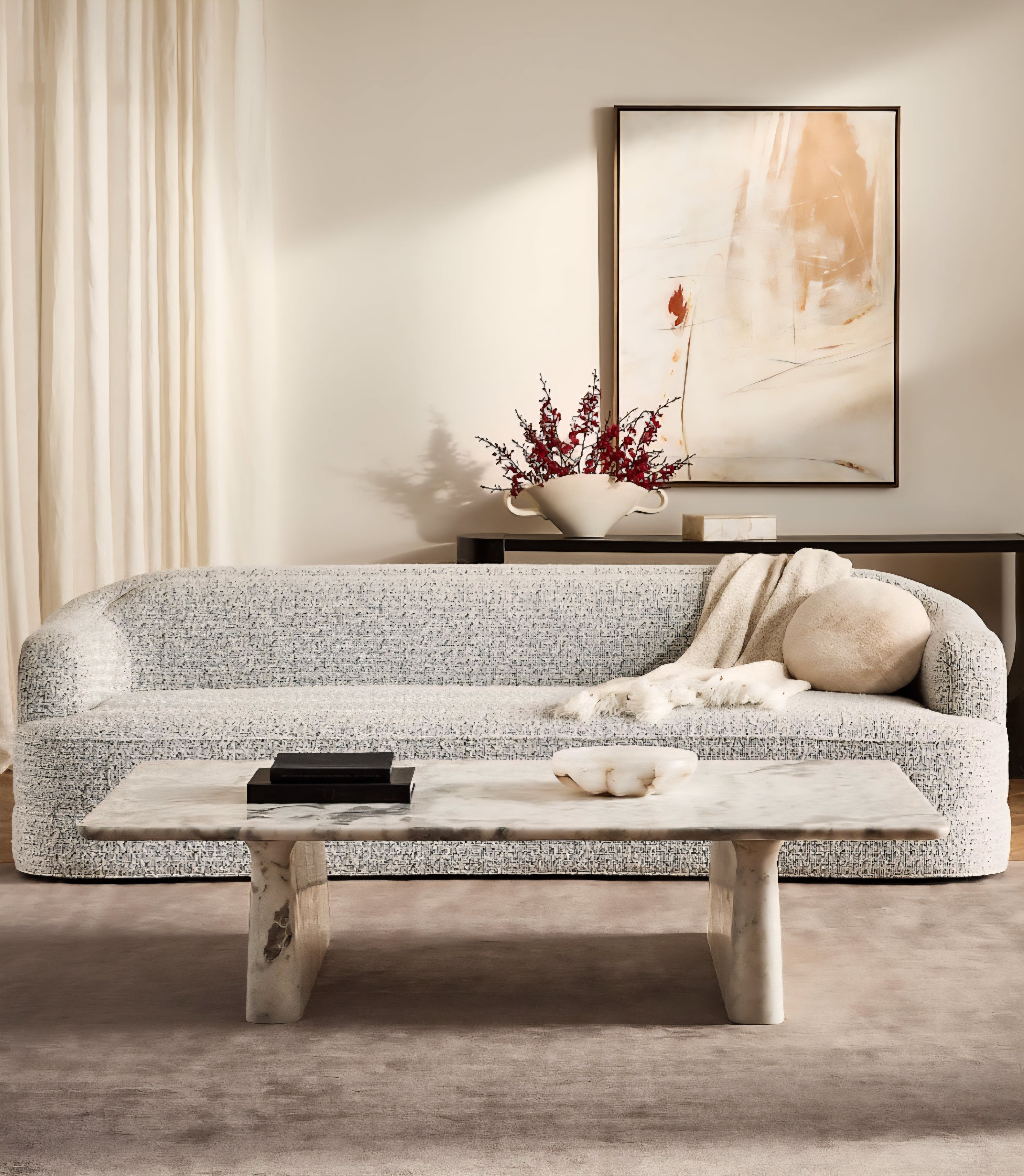 THE ONE × Mylene — Black and White Boucle Curved Sofa by goop
