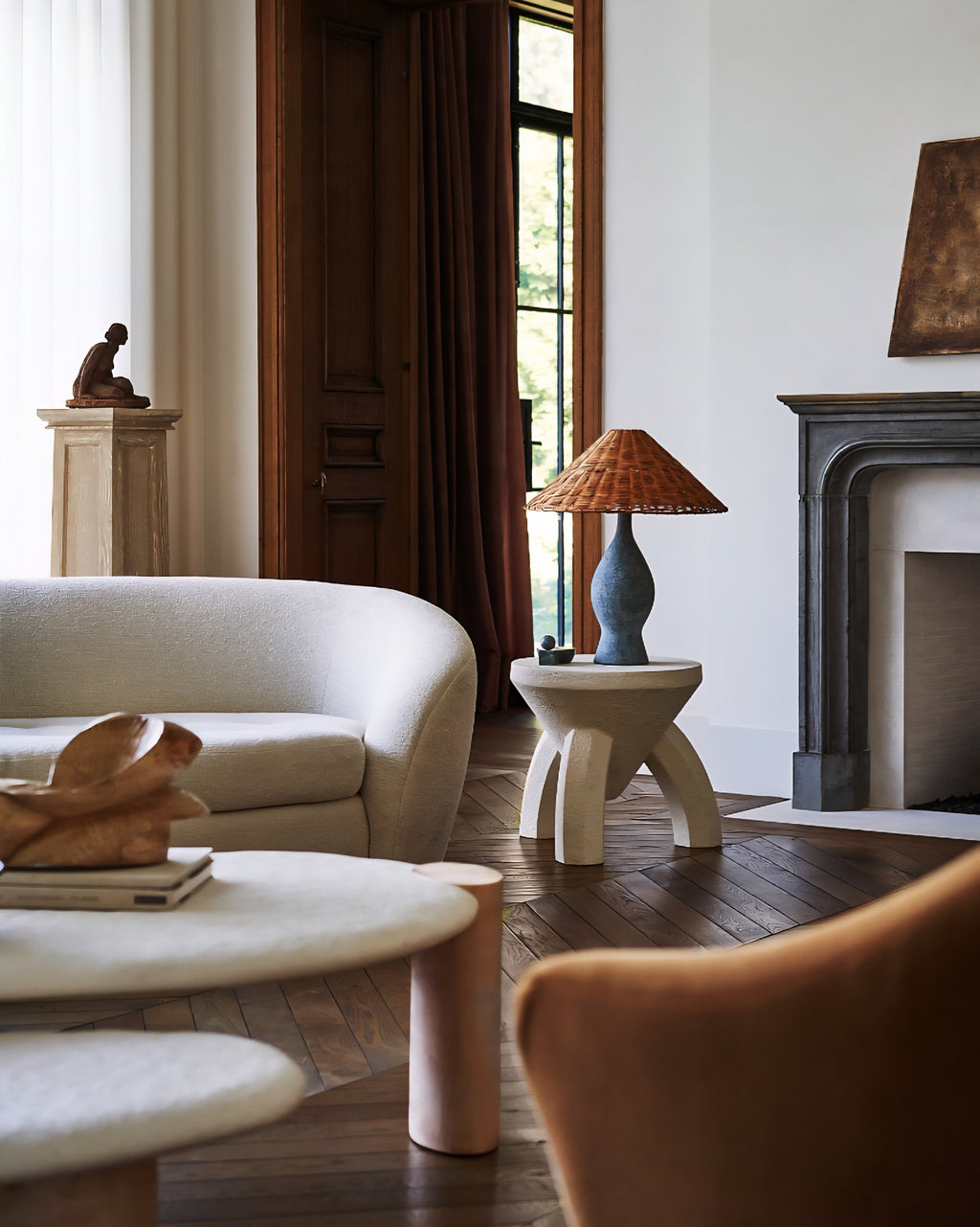 THE ONE × Courbe — Green Ceramic Table Lamp with Rattan Shade