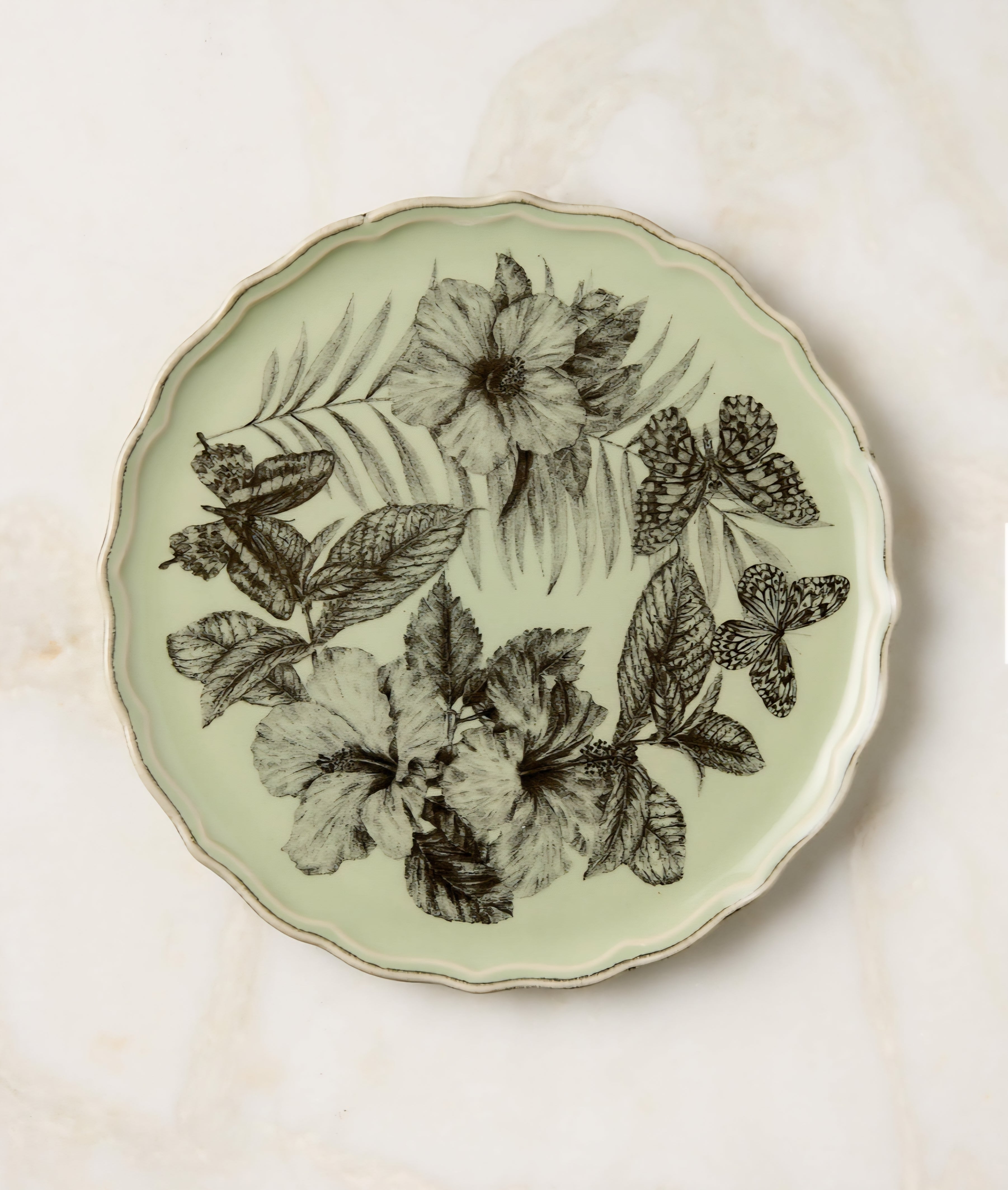 THE ONE × Everly — Green and Black Patterned Appetizer Plates (Set of 6)