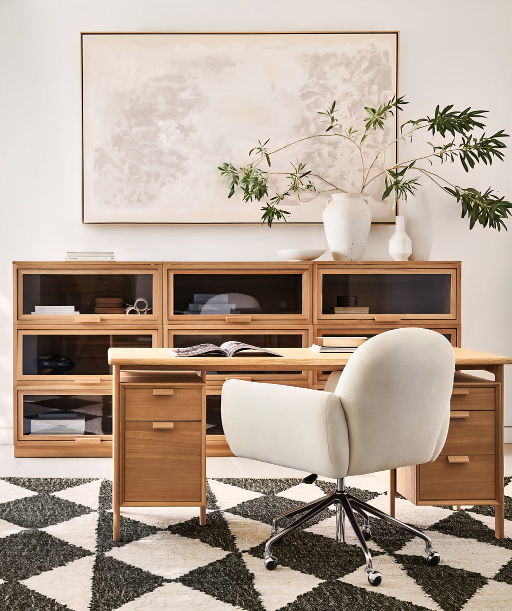 THE ONE × Elias — Natural Elm Wood Desk with File Cabinet (66")